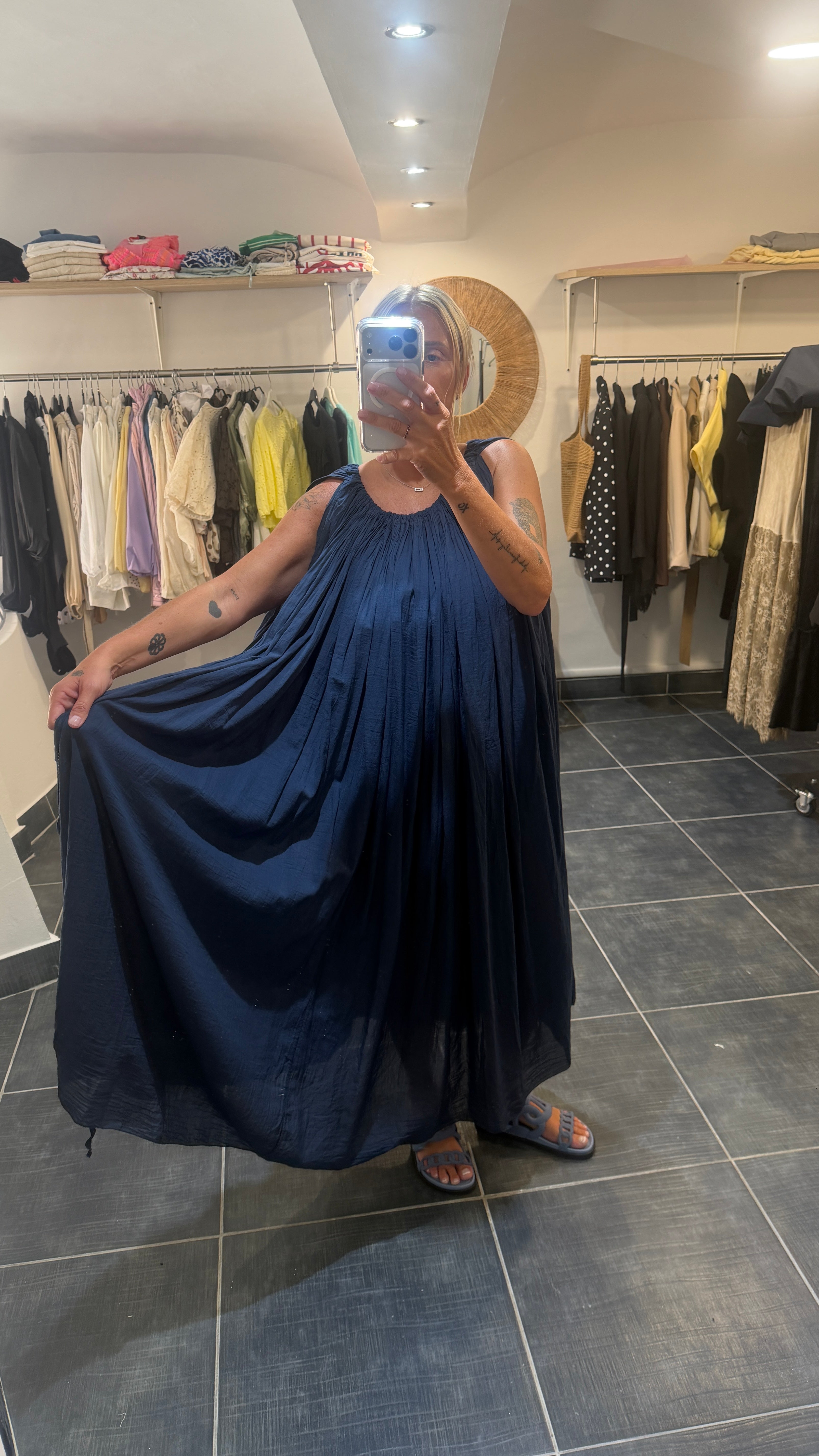 Robe longue plissée MAGUY Marine