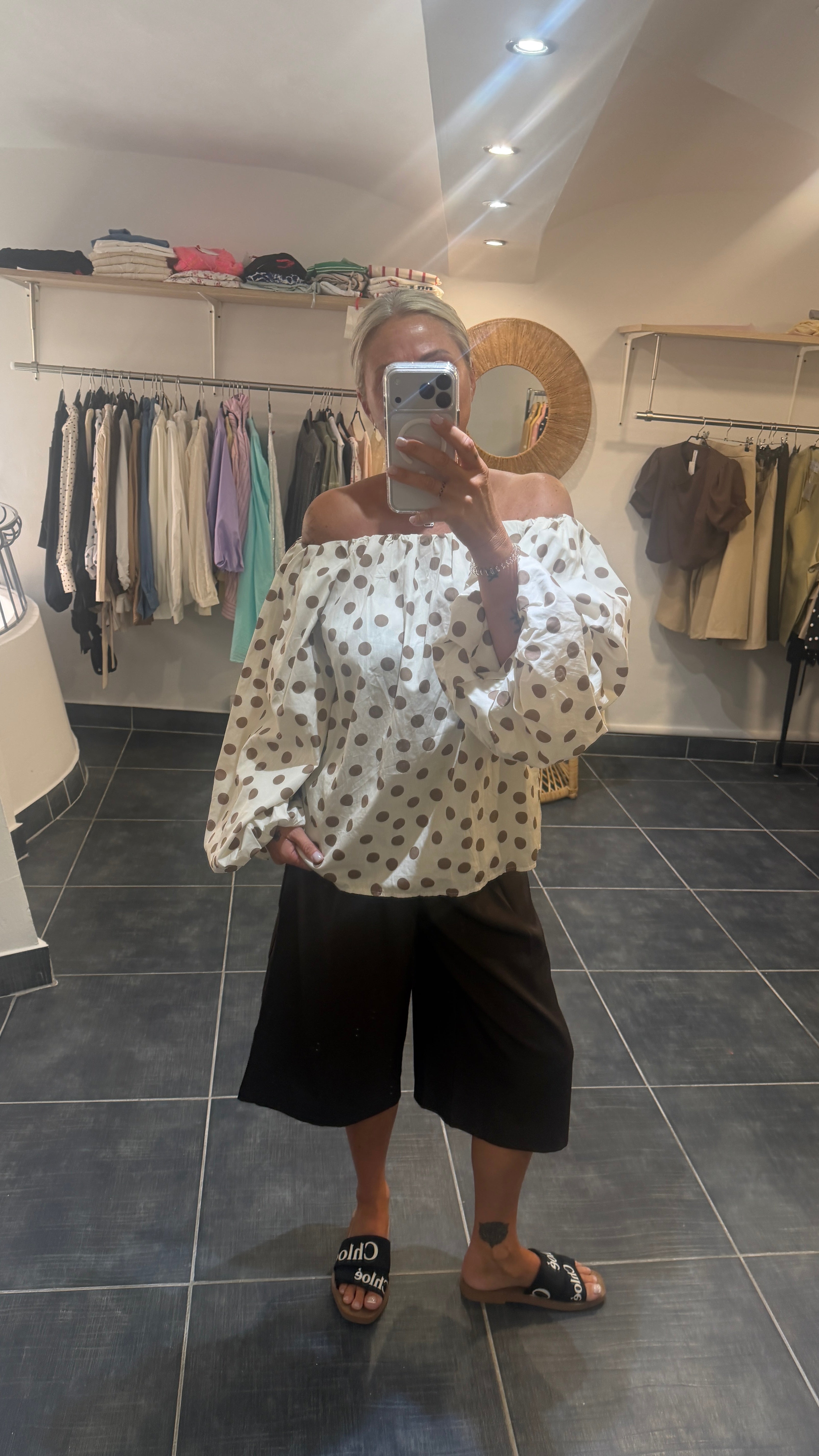 Top bustier élastiqué à pois PAULINE Ecru