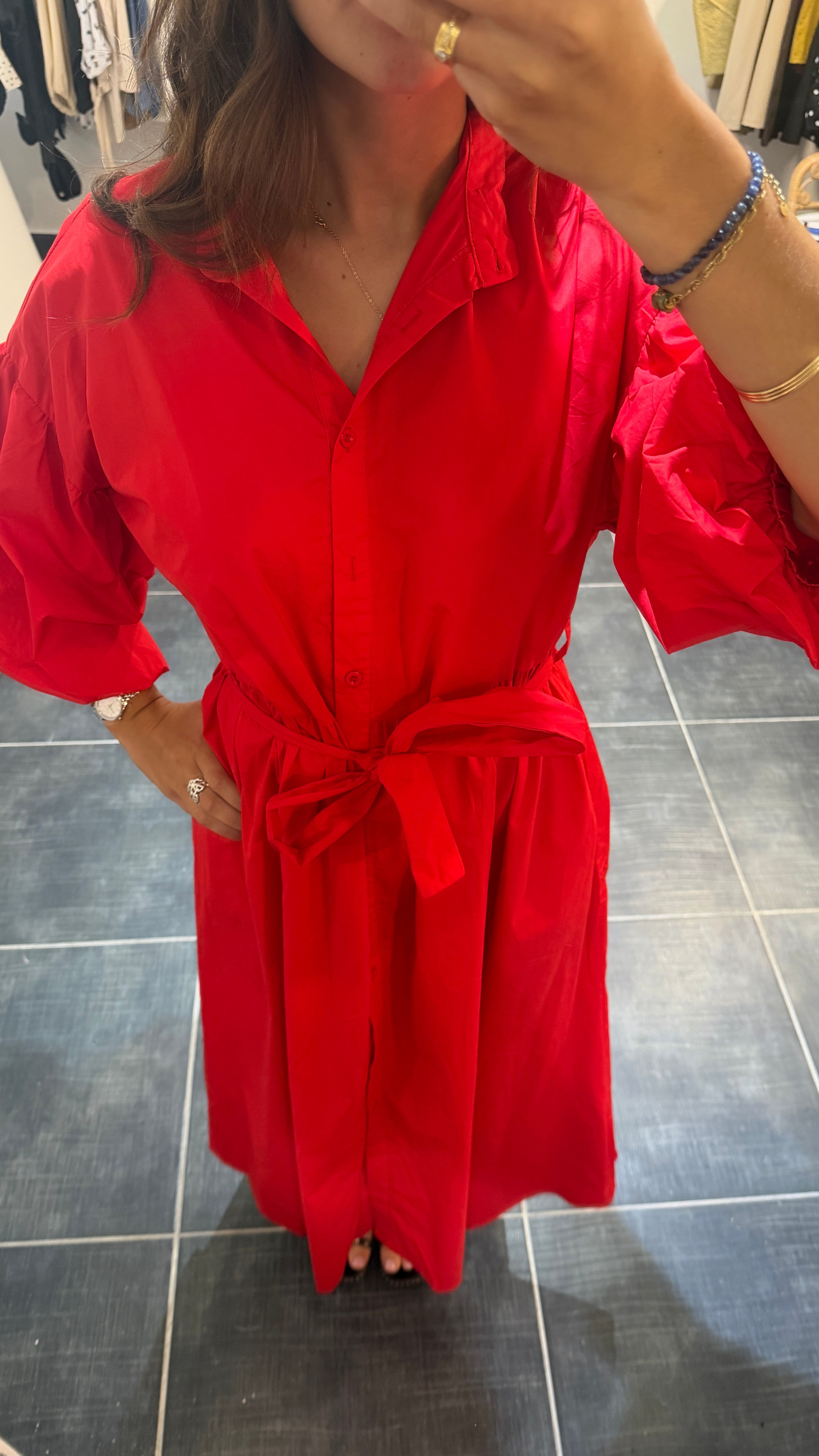 Robe Longue ceinturée OLIVIA Rouge Corail