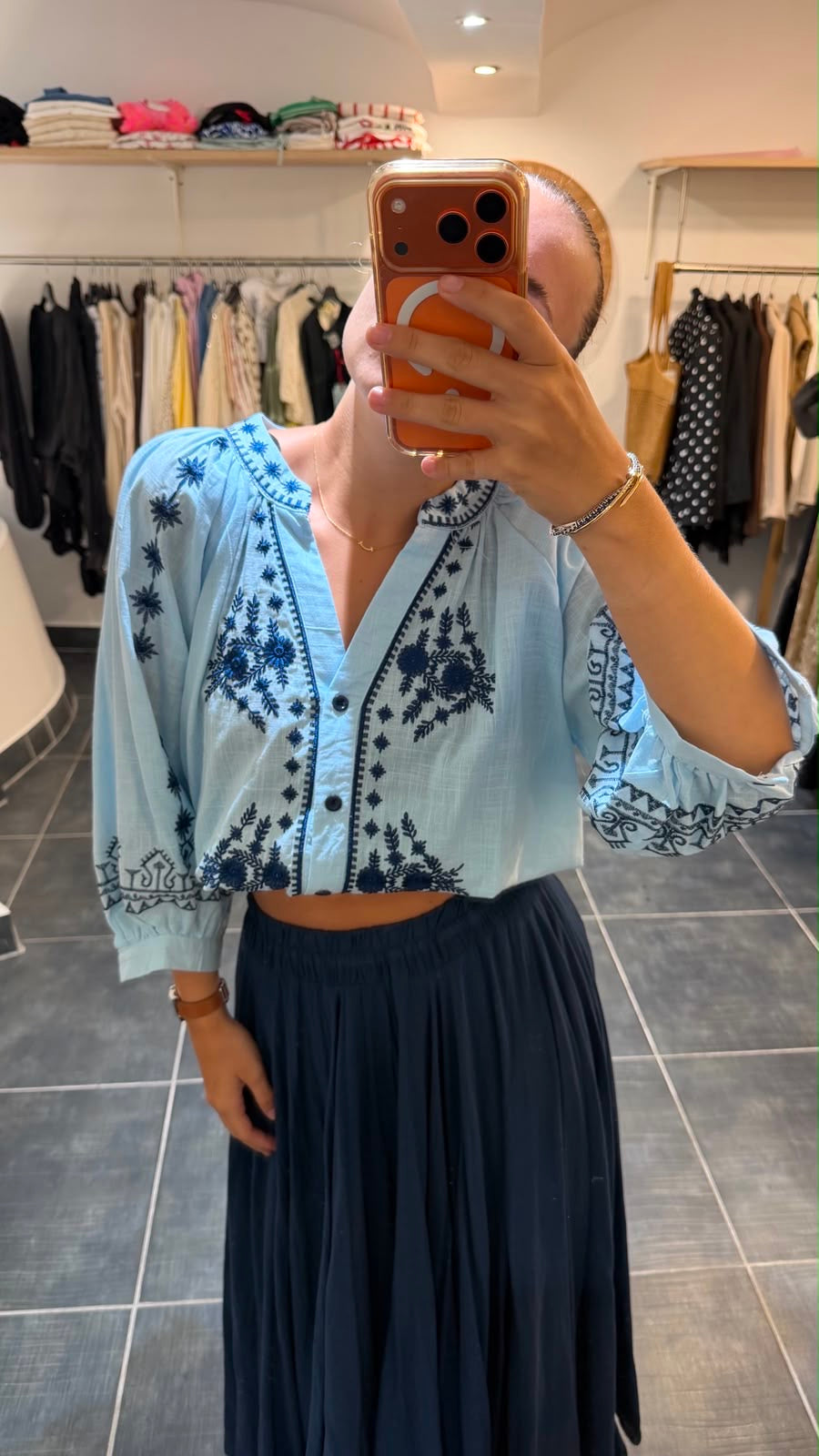 Blouse brodée ANNONCIADE Bleu