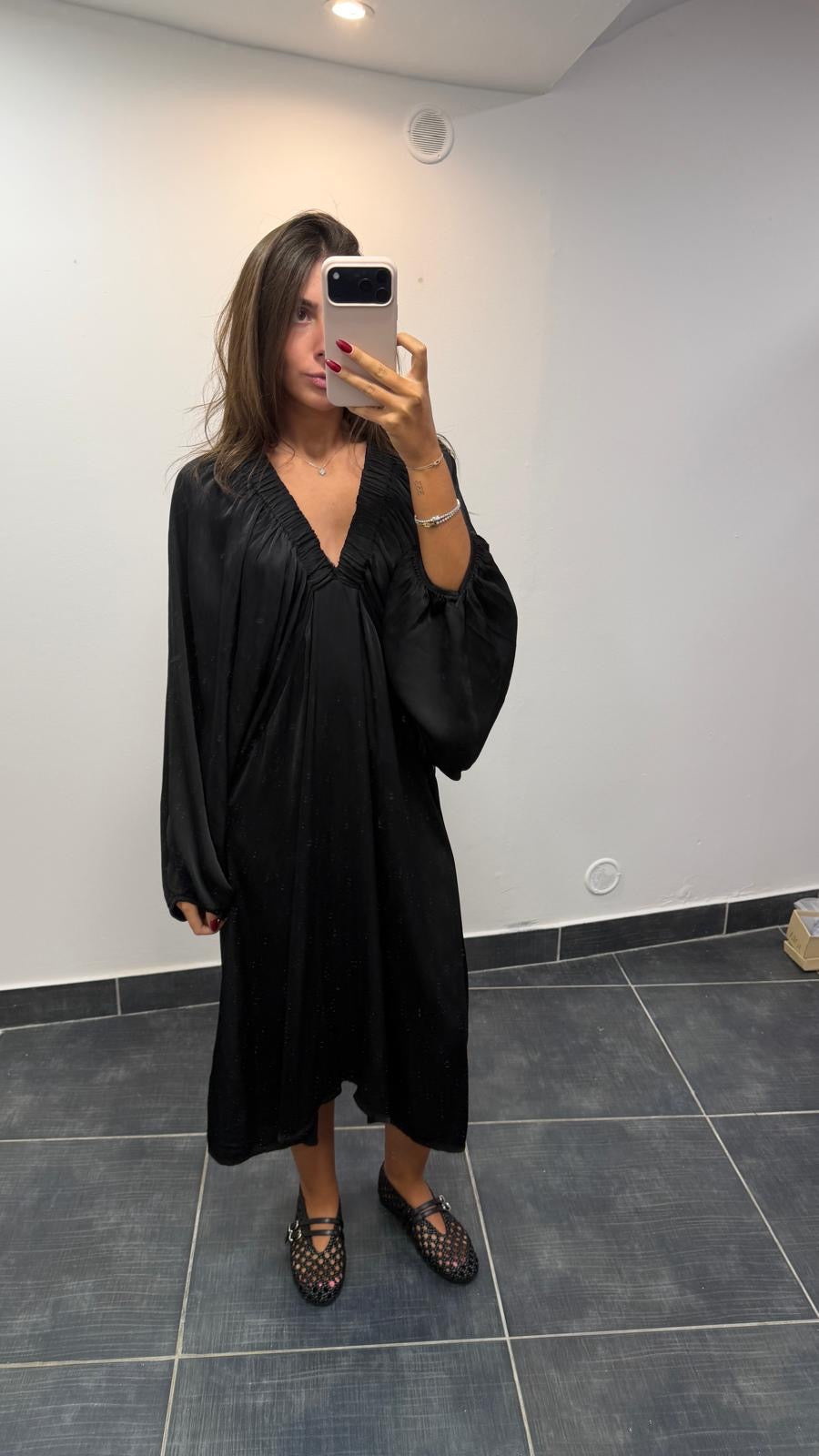 Robe fluide à manches bouffantes MONICA Noir