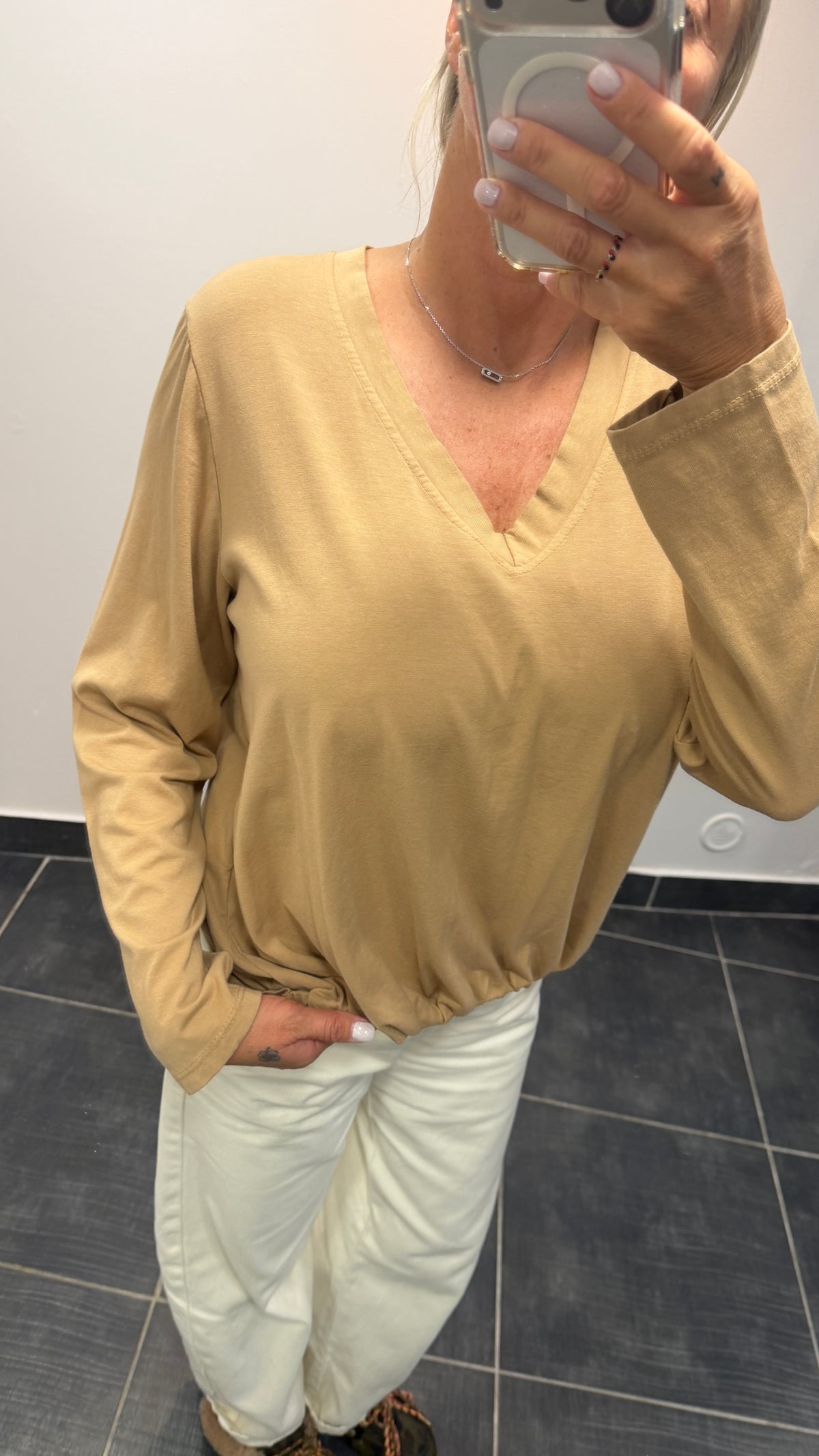 Tee-Shirt manches longues col V TONY Camel