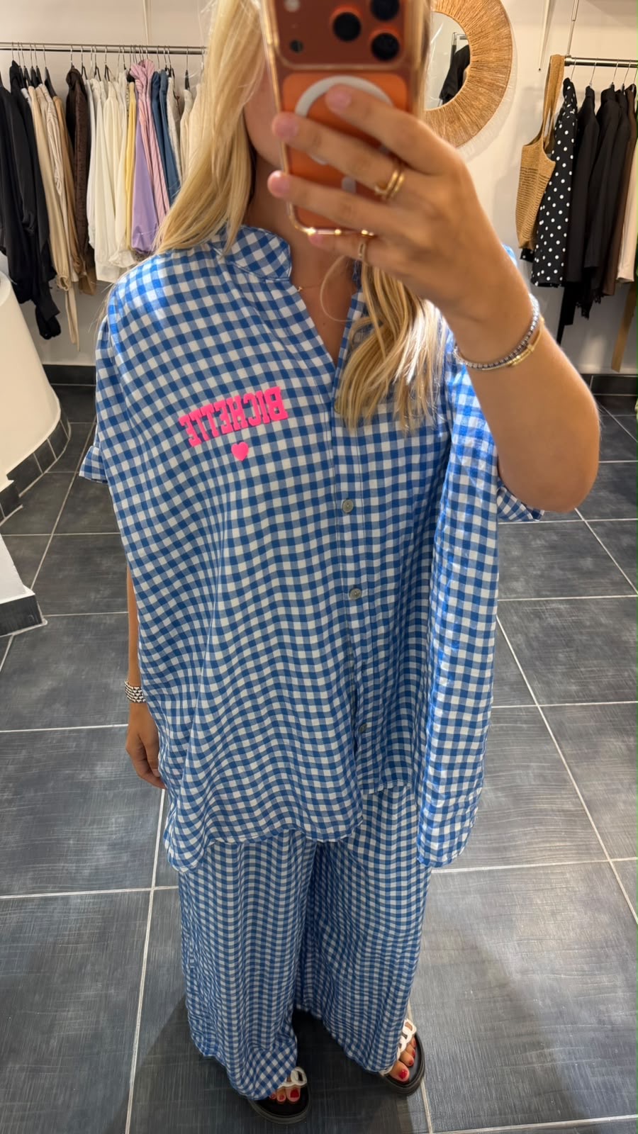 Ensemble chemise + pantalon à carreaux BICHETTE Bleu électrique
