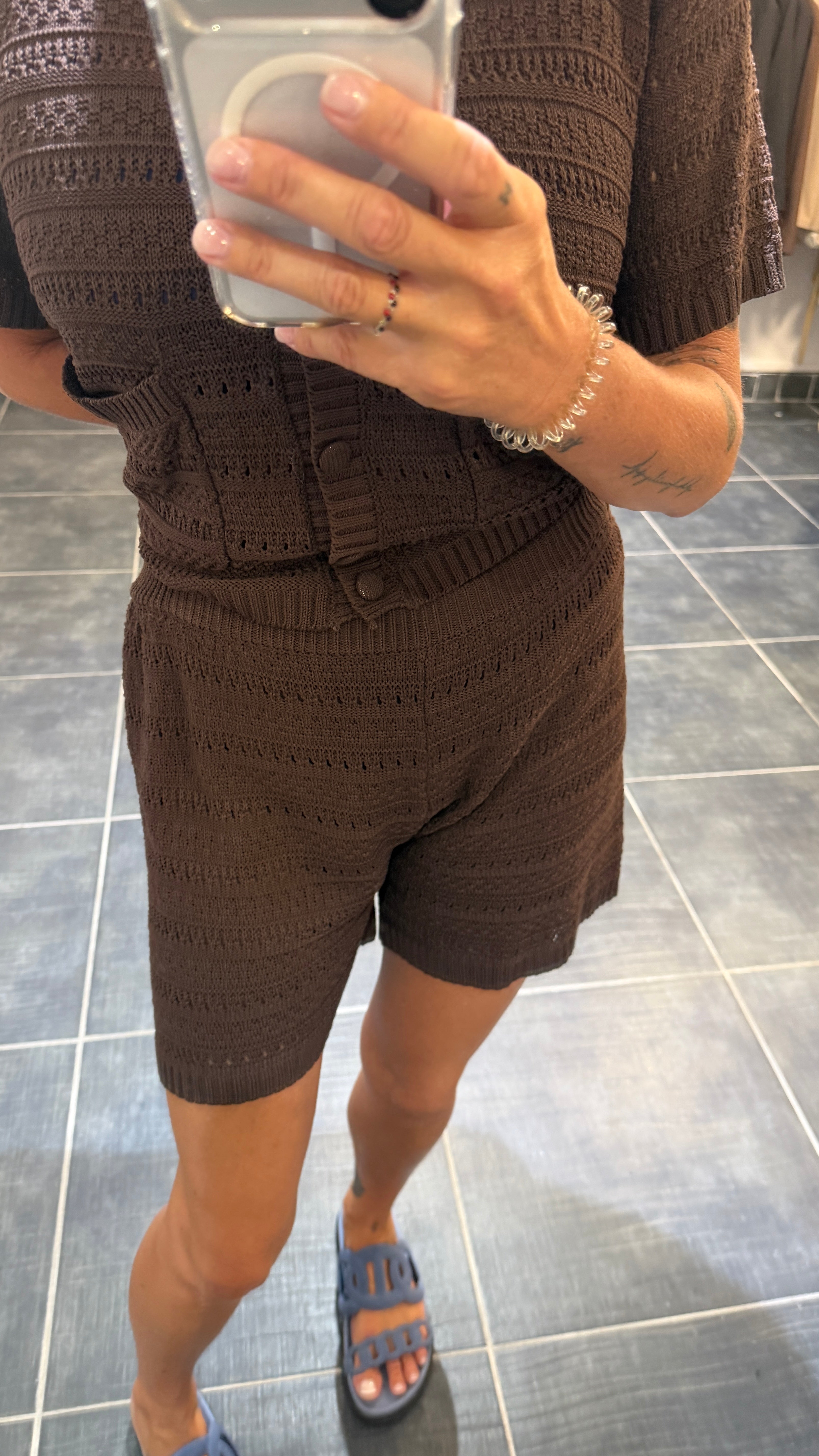 Ensemble Gilet + Short en maille FRANCESCU Chocolat