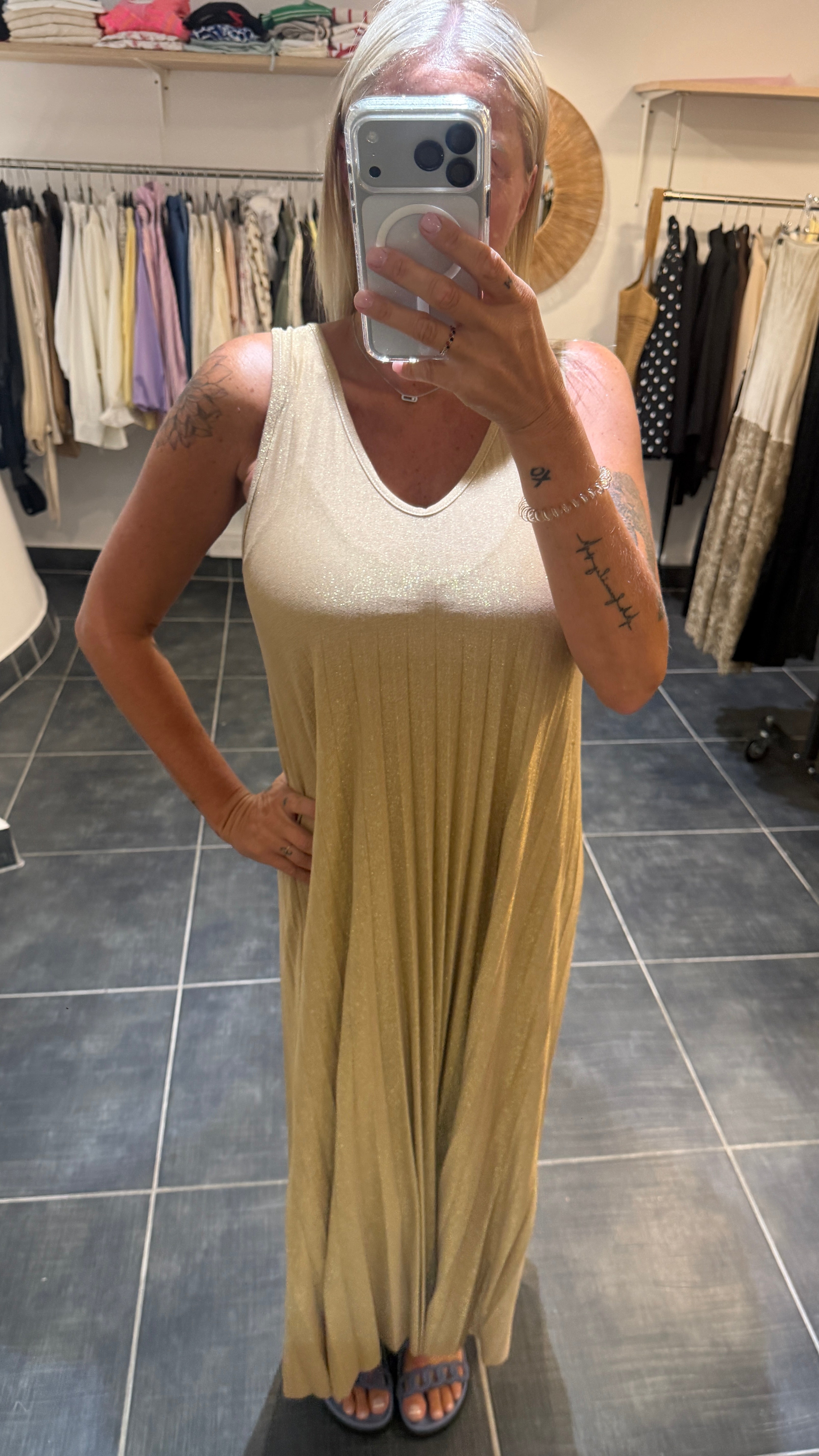 Robe Longue détails lurex MAEVA Beige Doré