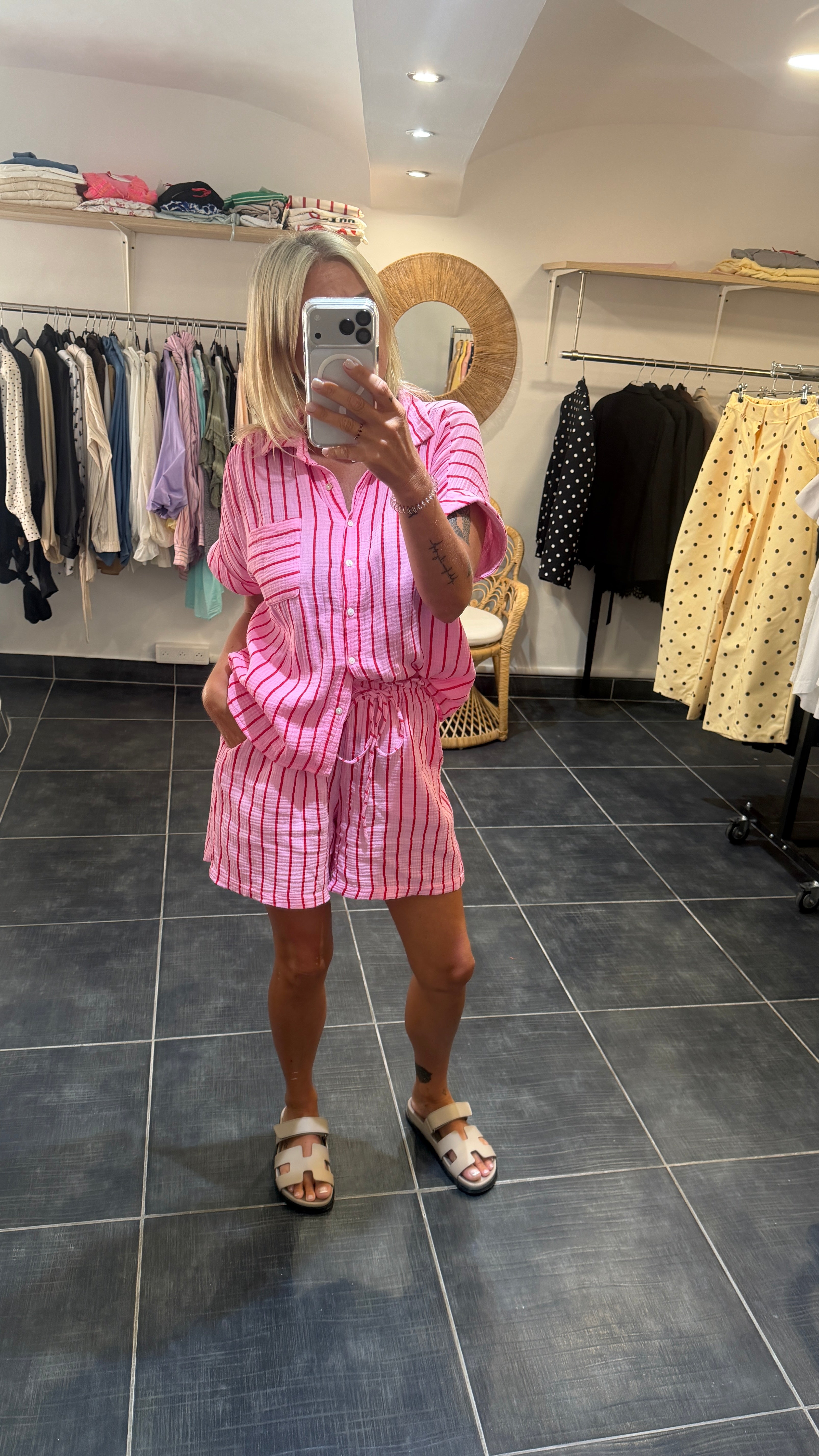 Short gaze de coton rayé NACCIA Rose