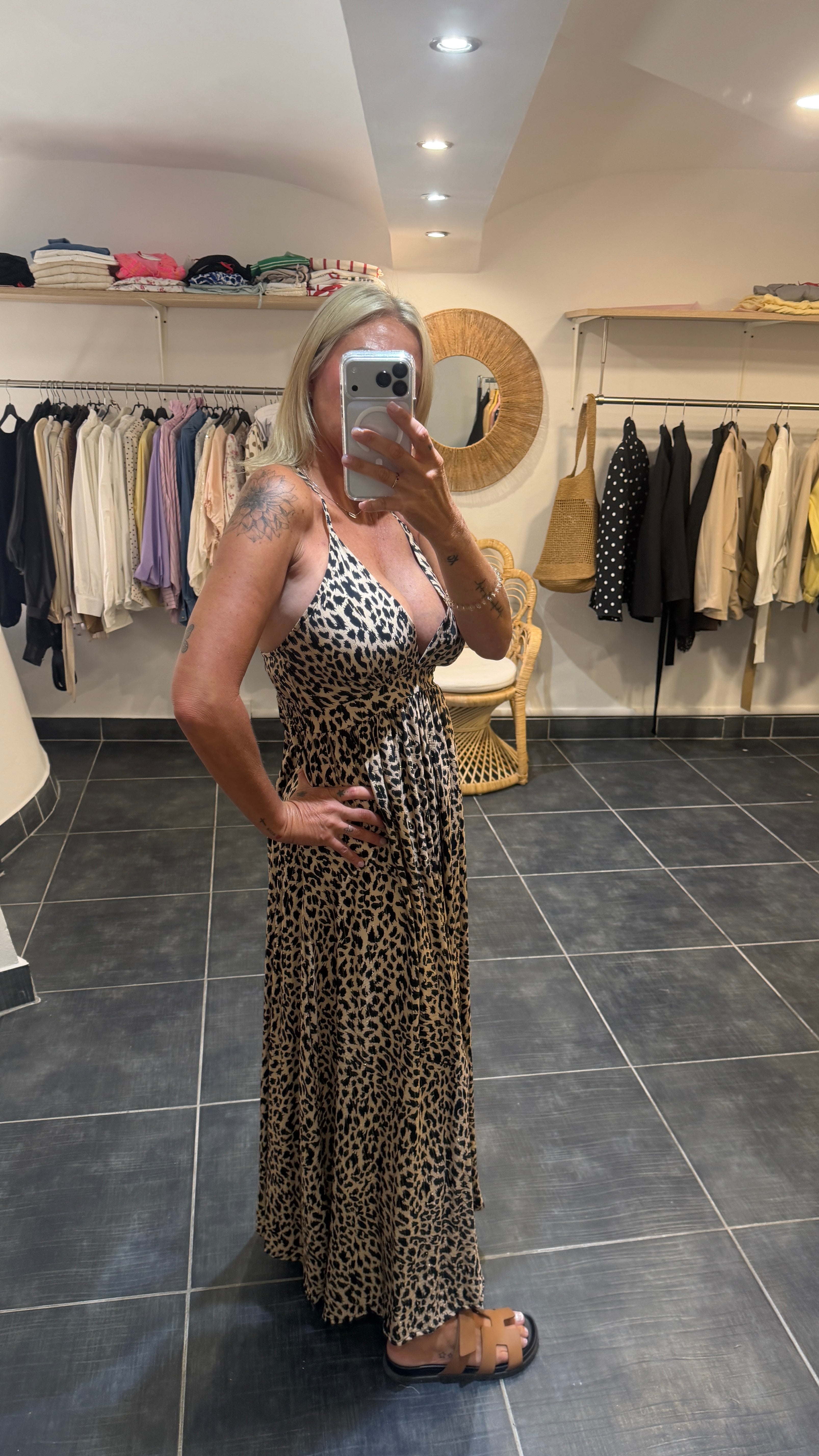 Robe longue  décolleté profond JACKY Léopard