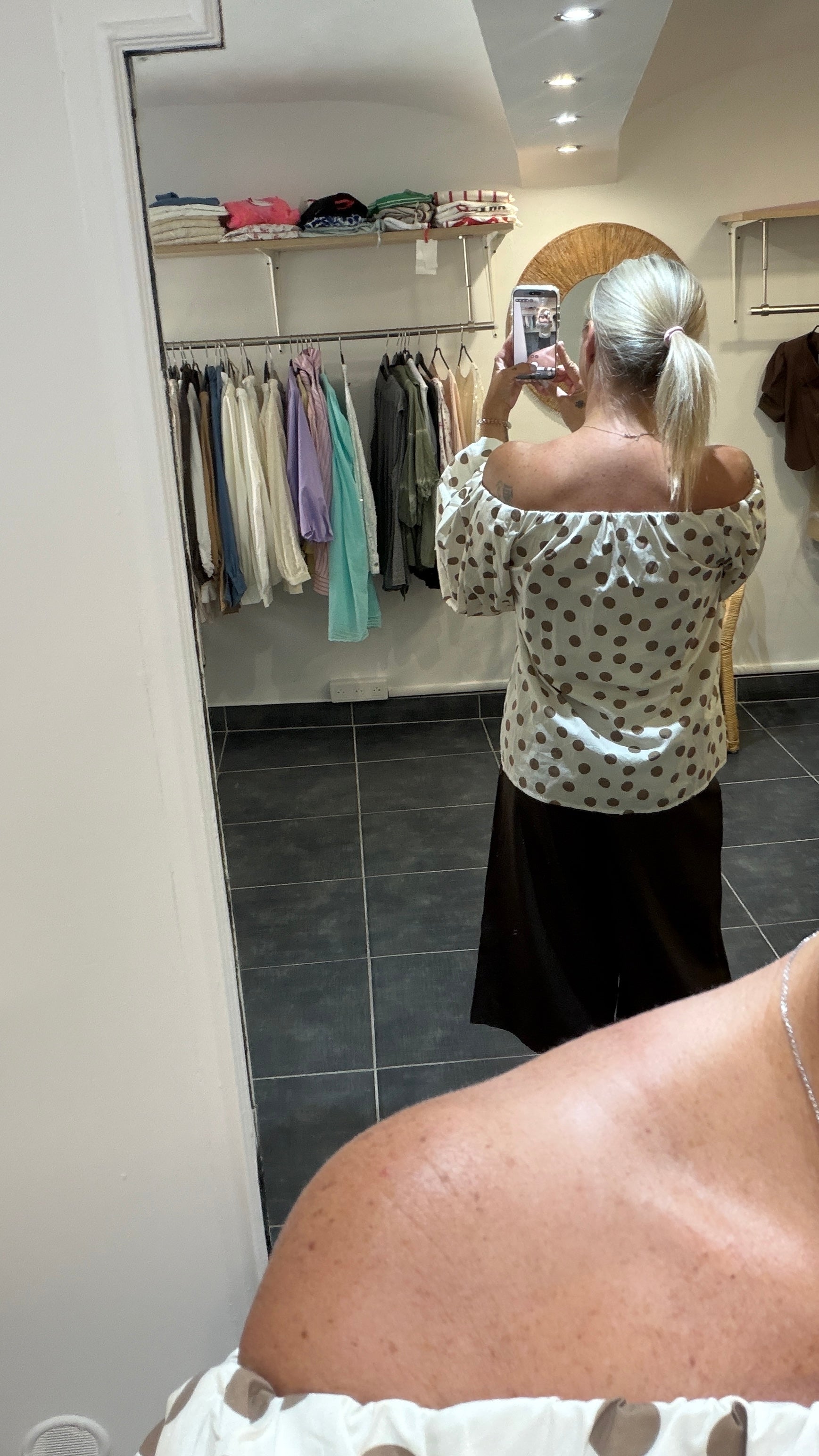 Top bustier élastiqué à pois PAULINE Ecru