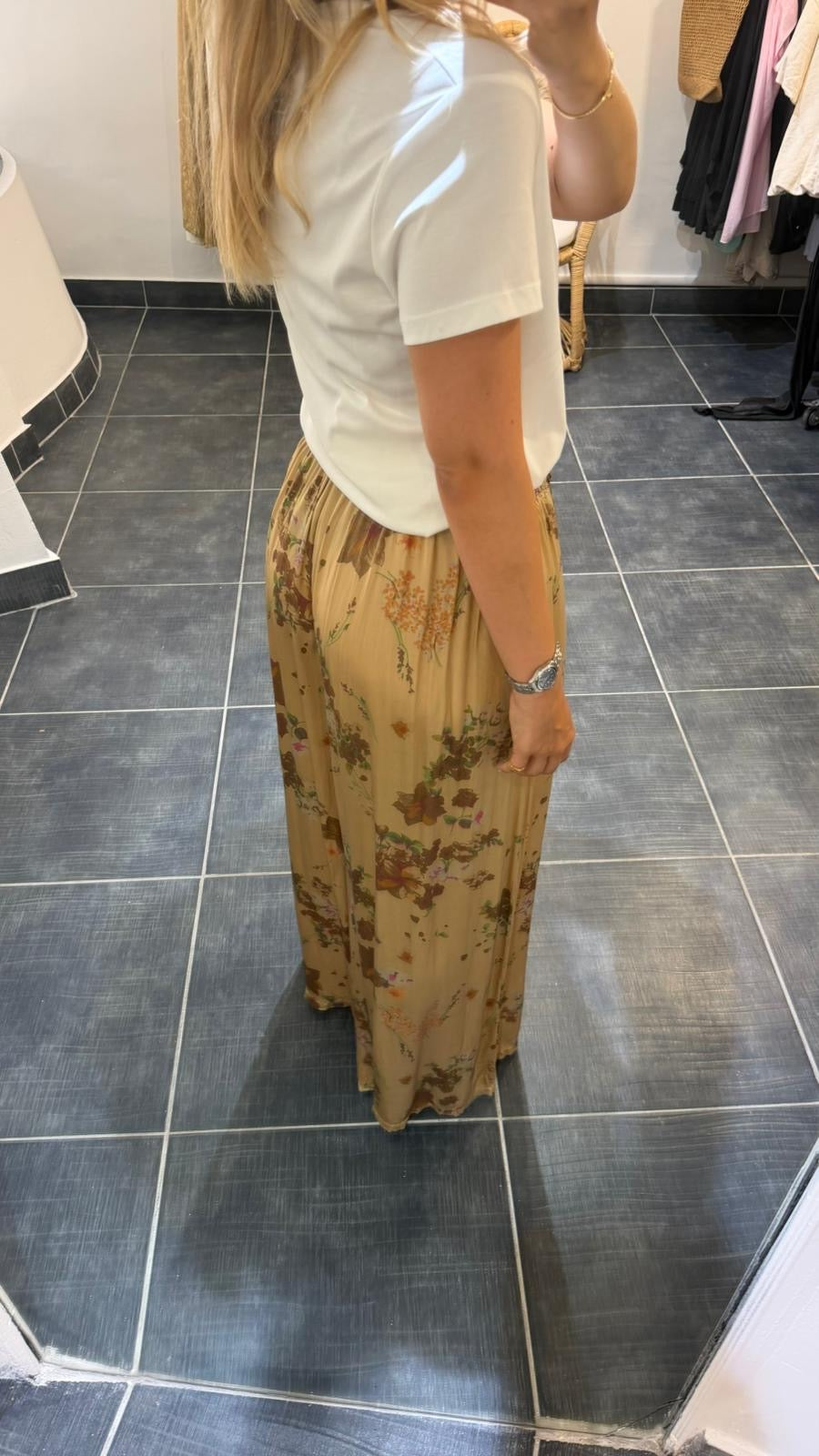 Pantalon Fluide soyeux Fleuri ALAIN Camel