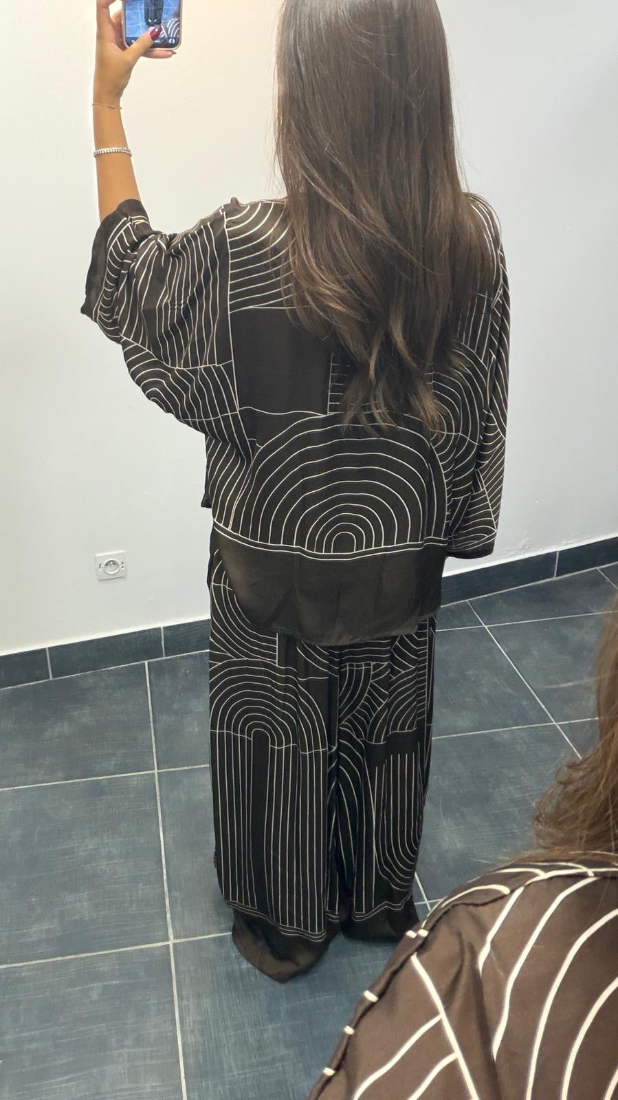 Pantalon fluide imprimé graphique BLANCA Chocolat