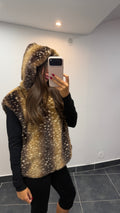 Gilet fausse fourrure à capuche BIMBO Chocolat
