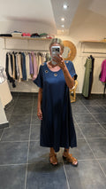 Robe tee-shirt longue avec œillets MAGALI Marine