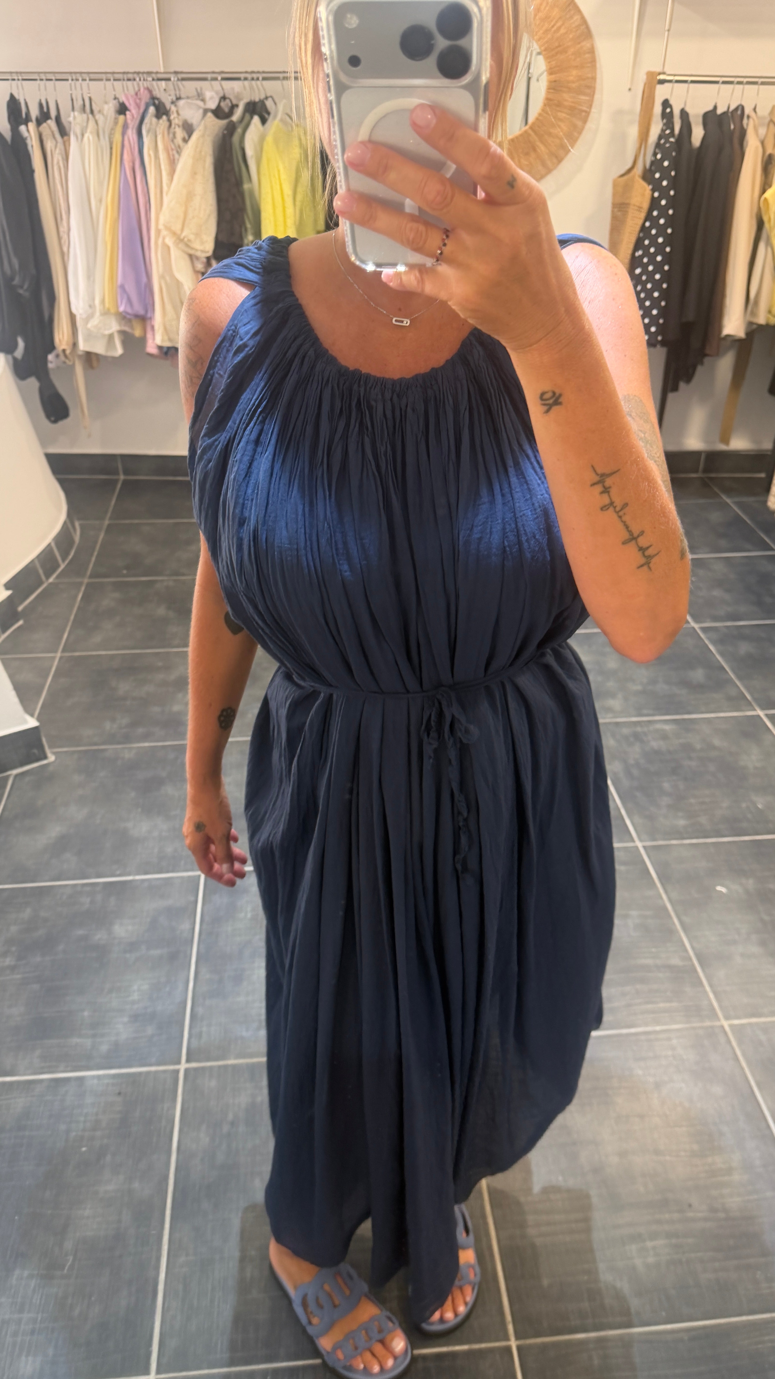 Robe longue plissée MAGUY Marine