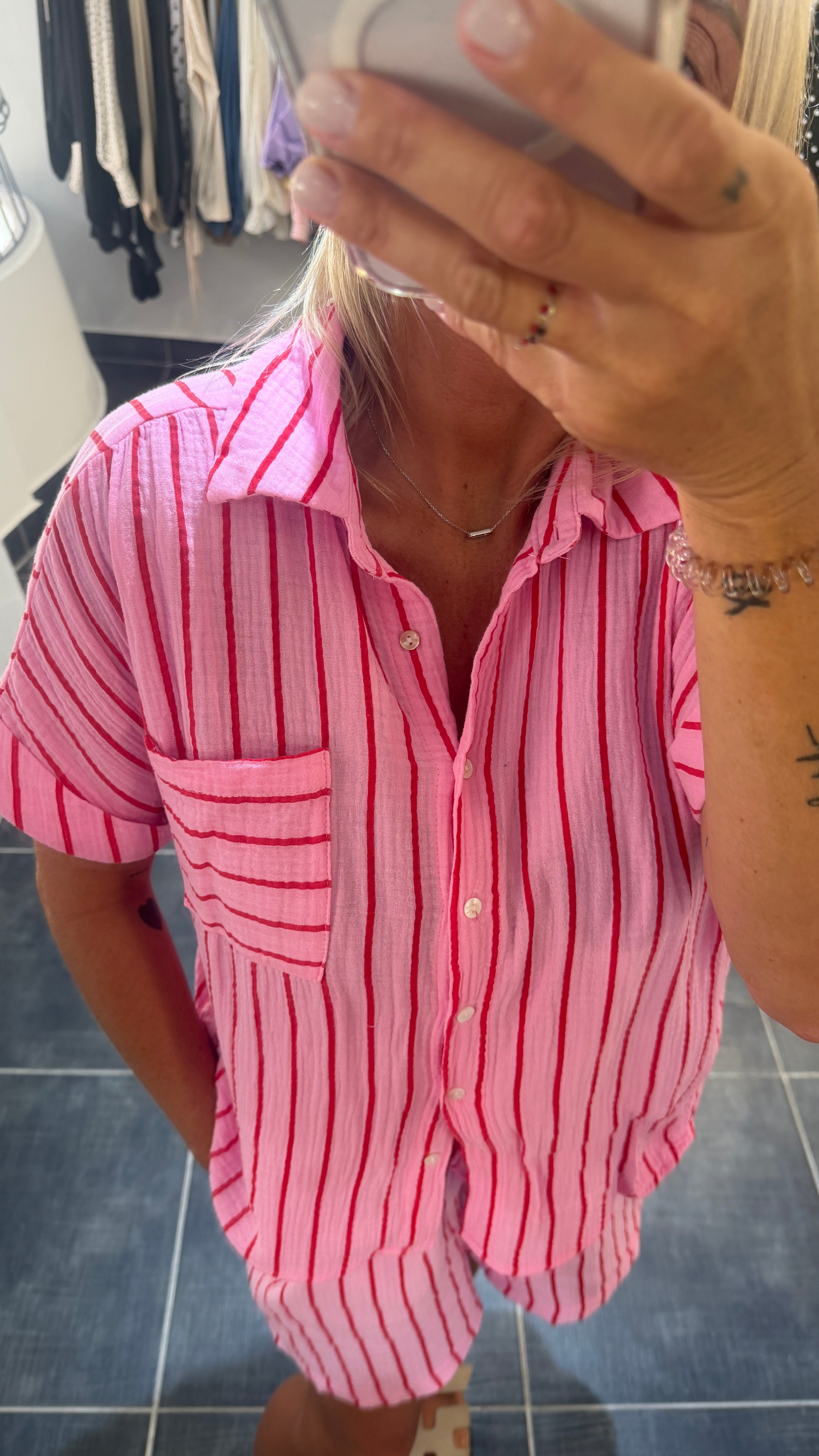 Chemise gaze de coton rayé GHISO Rose