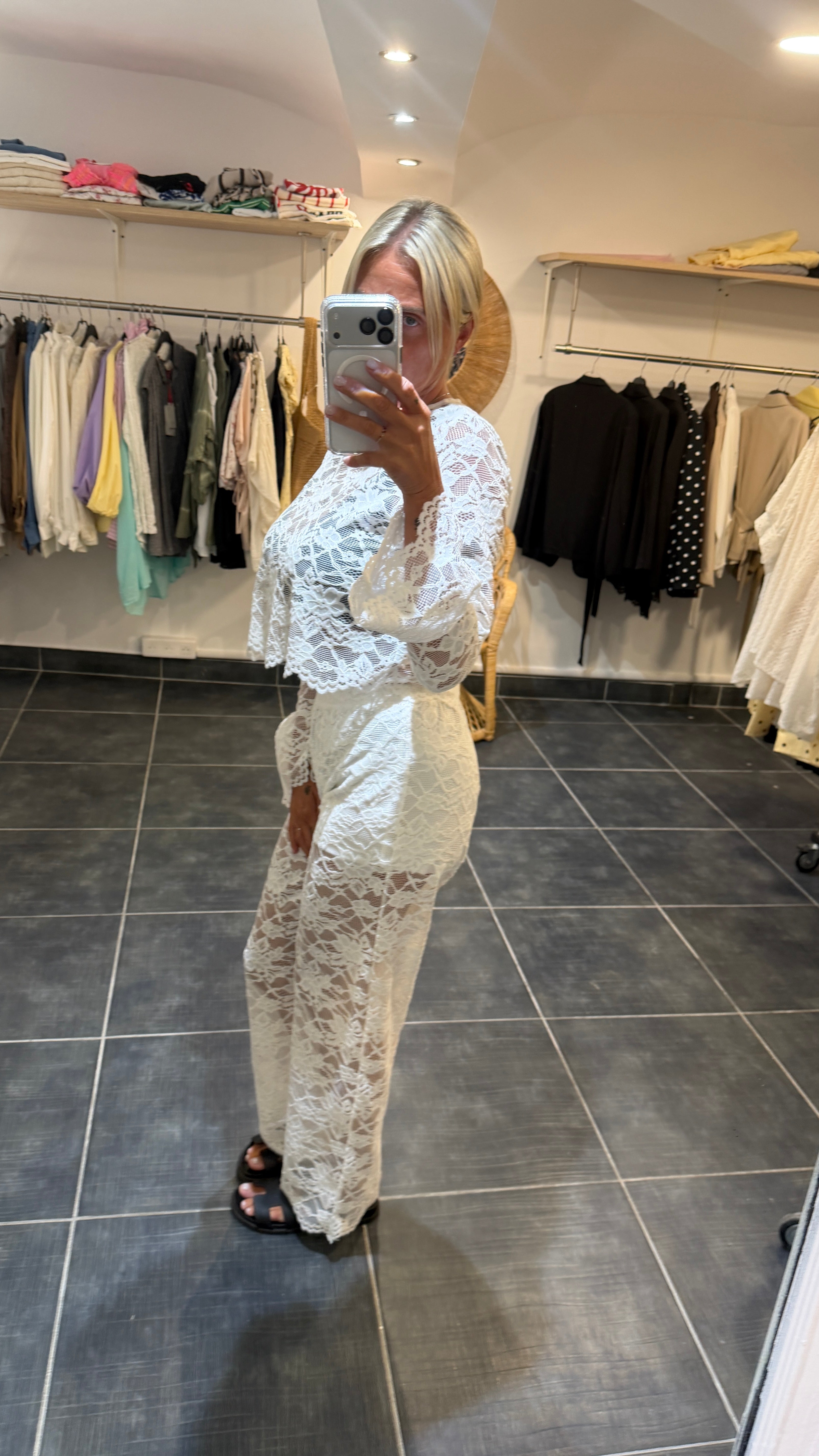 Pantalon effet dentelle CHRISTOPHE Blanc