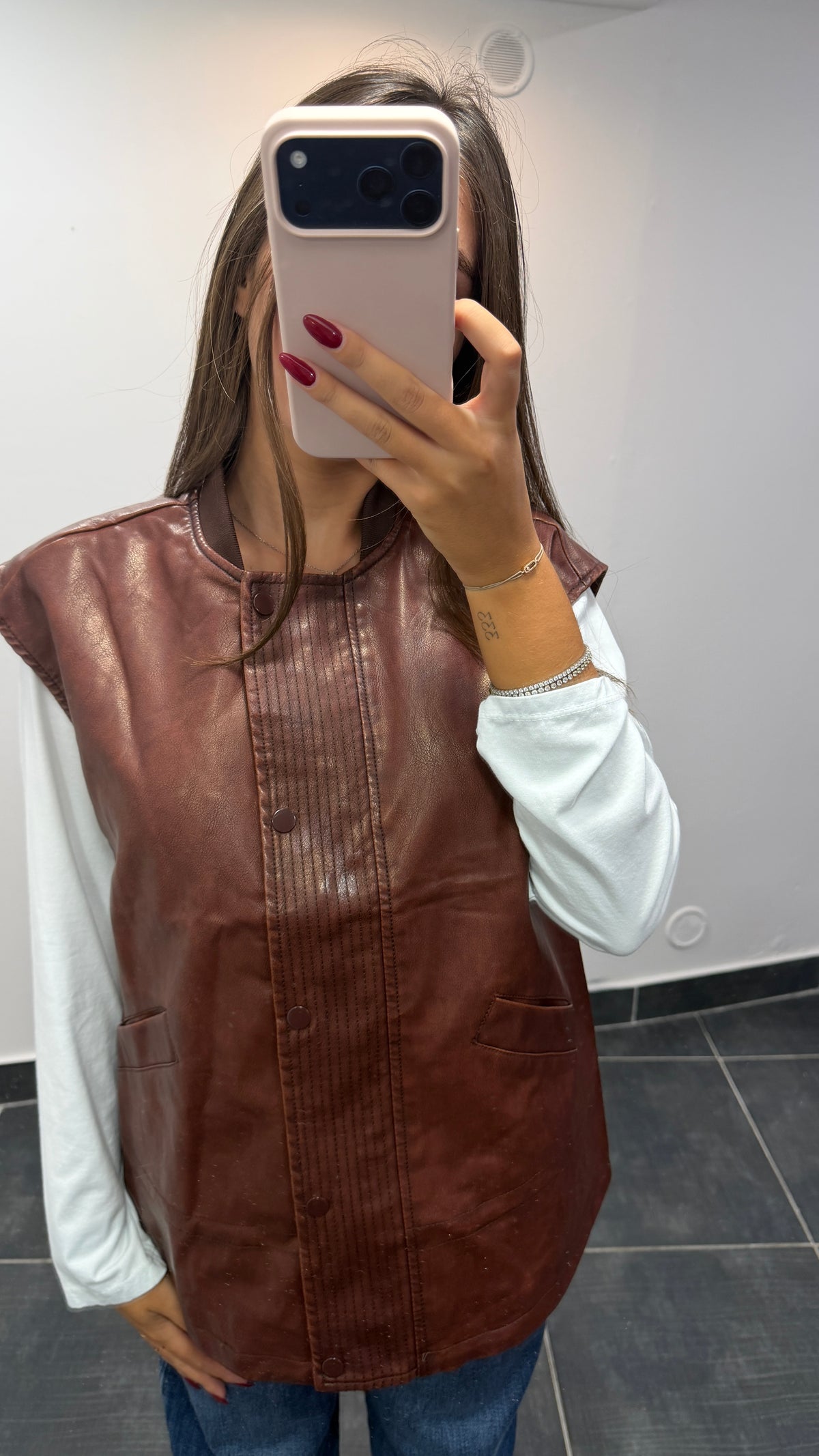 Veste sans manches similicuir KENNY Bordeaux vieilli