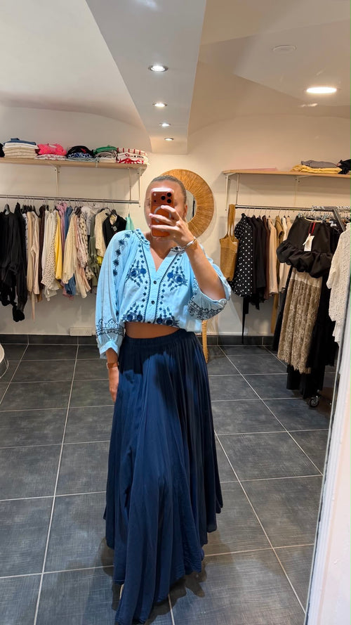 Blouse brodée ANNONCIADE Bleu
