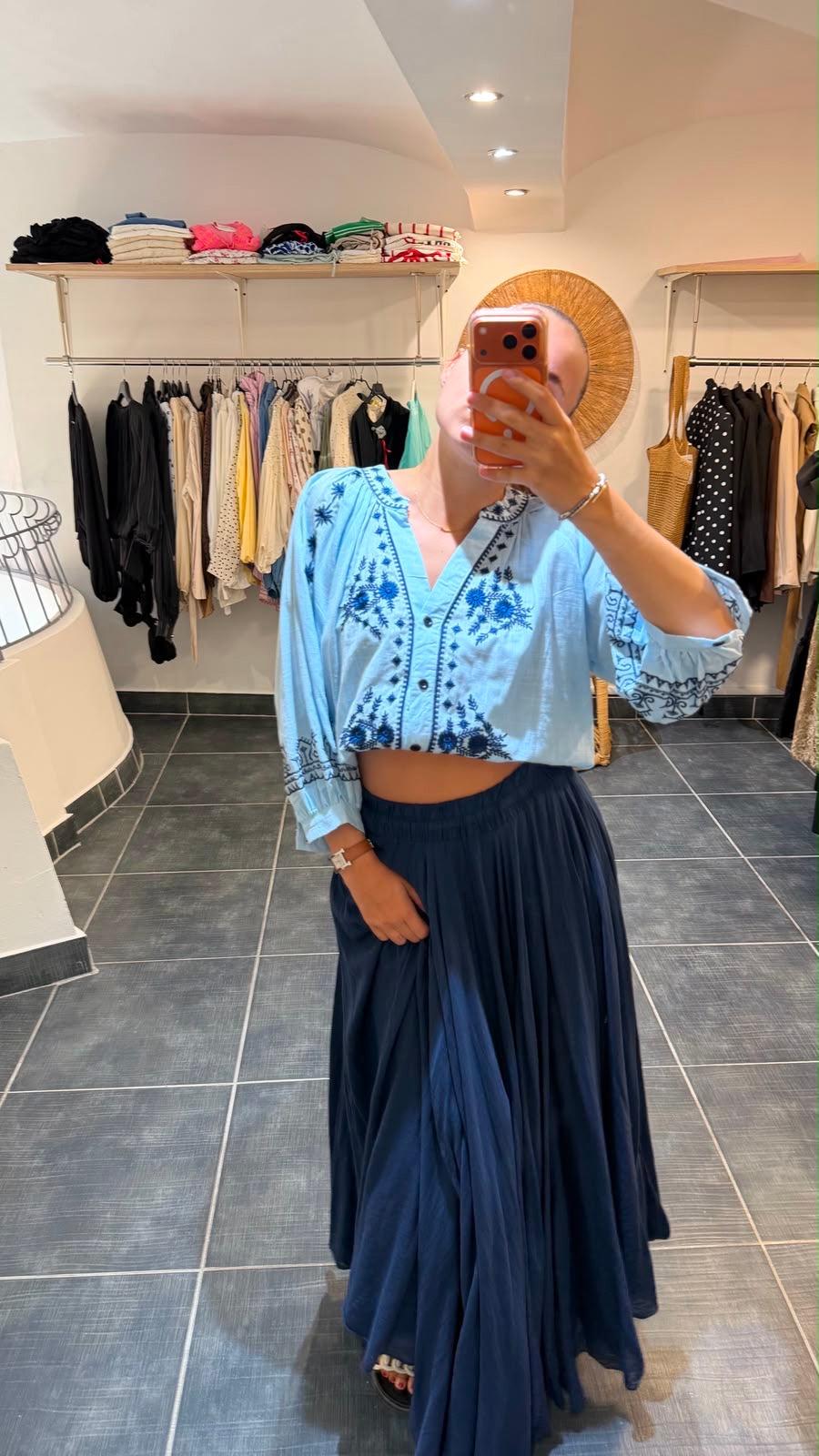 Blouse brodée ANNONCIADE Bleu