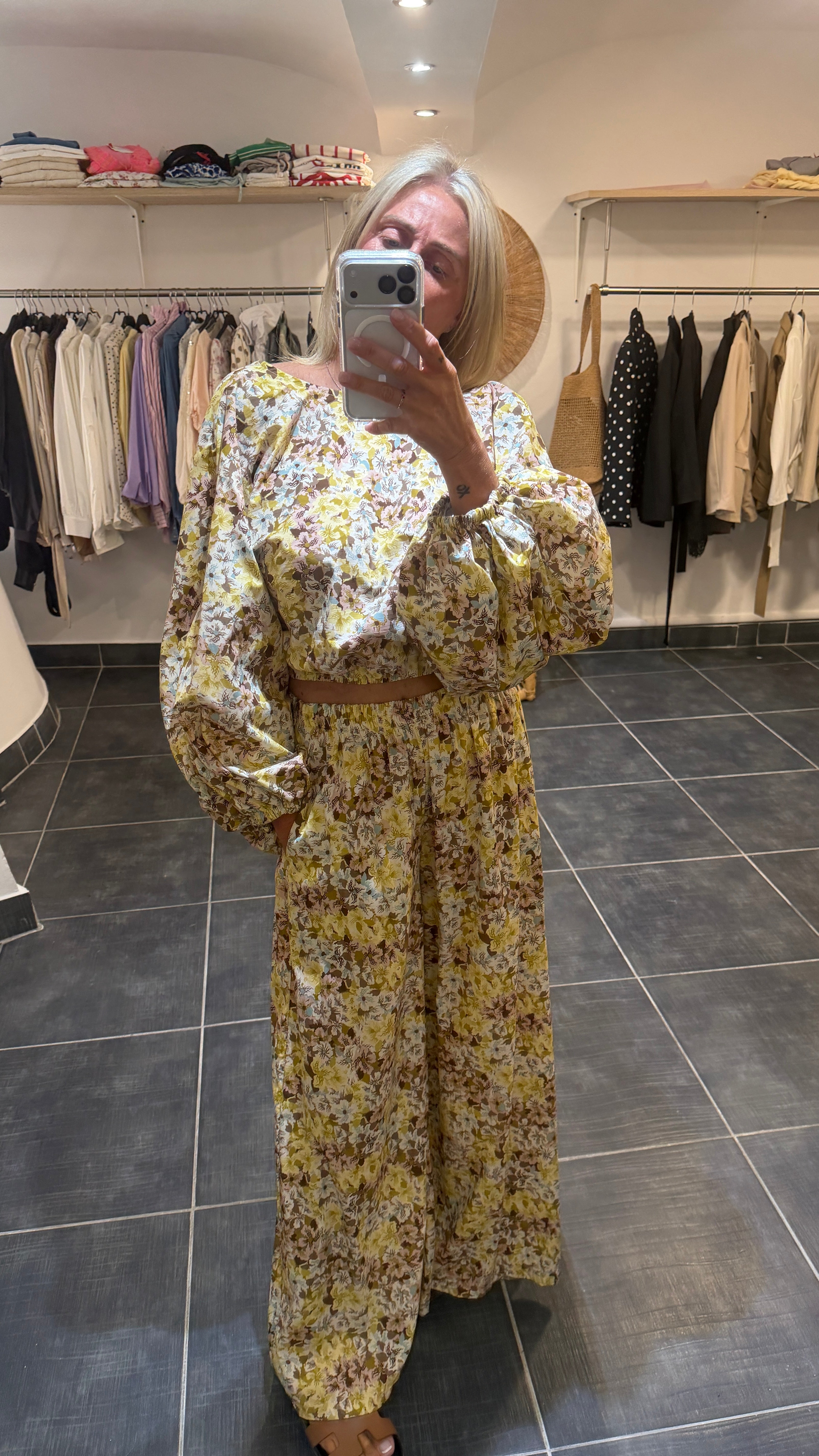 Pantalon imprimé Fleuri RENO Jaune