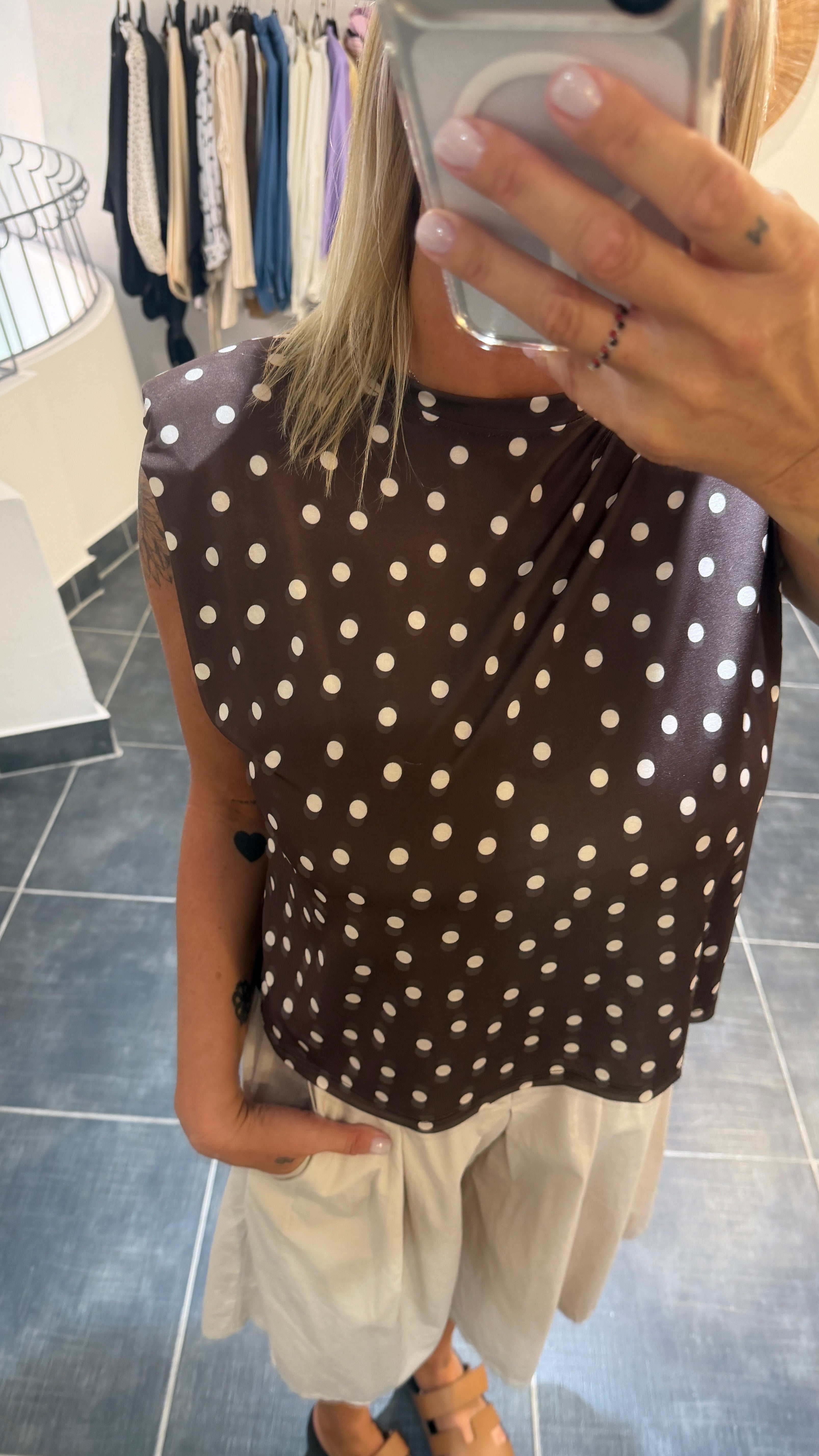 Top fluide à épaulettes imprimé pois PAULETTE Chocolat