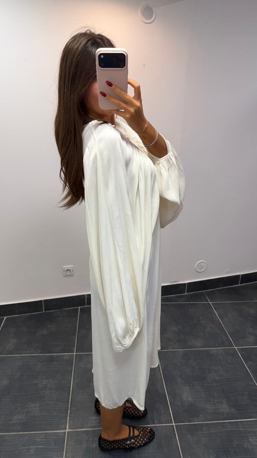 Robe fluide à manches bouffantes MONICA Ecru