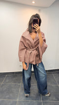 Cape à carreaux avec ceinture LENA Bordeaux