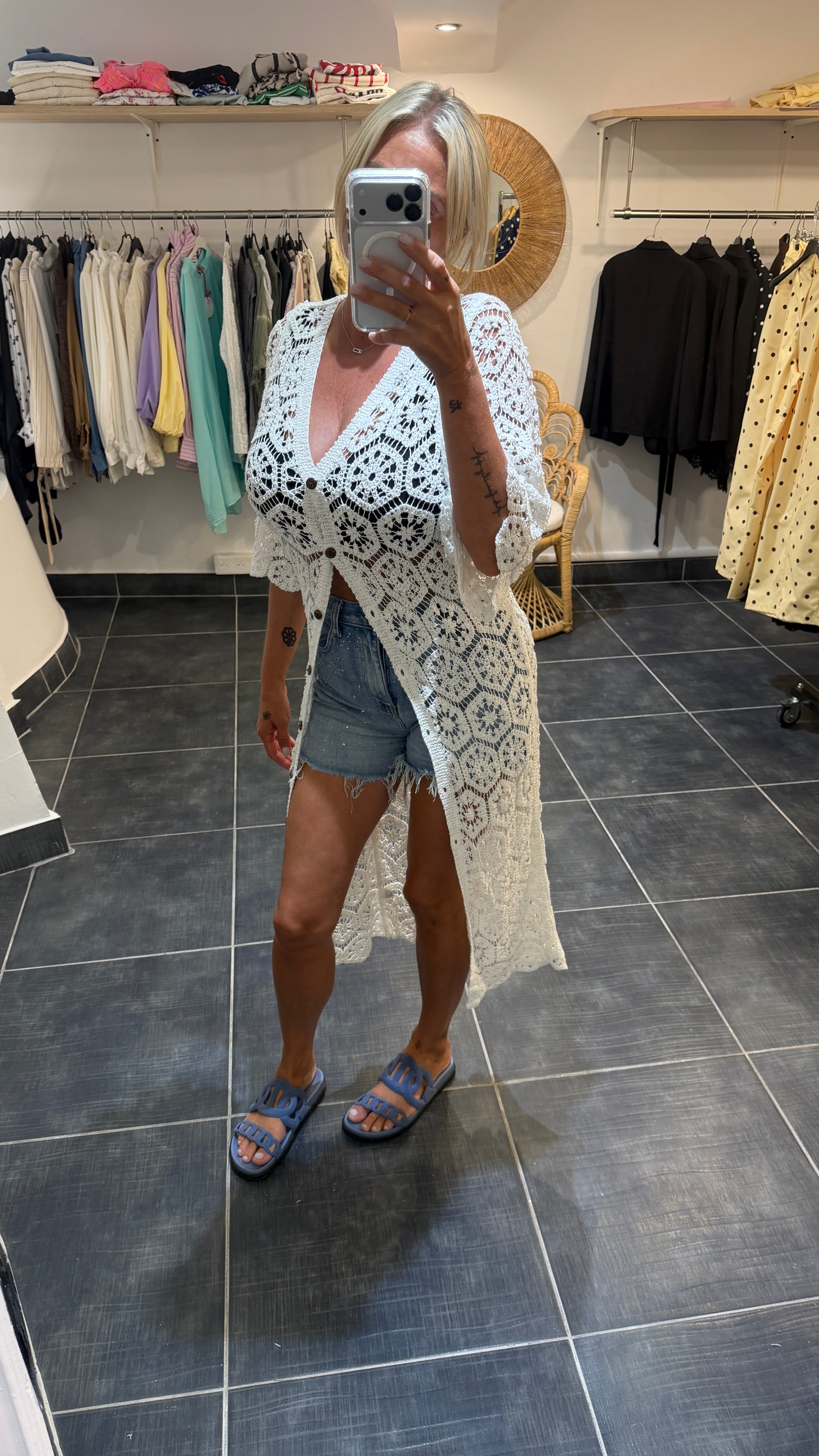 Gilet/Paréo long en crochet CRUSH Blanc