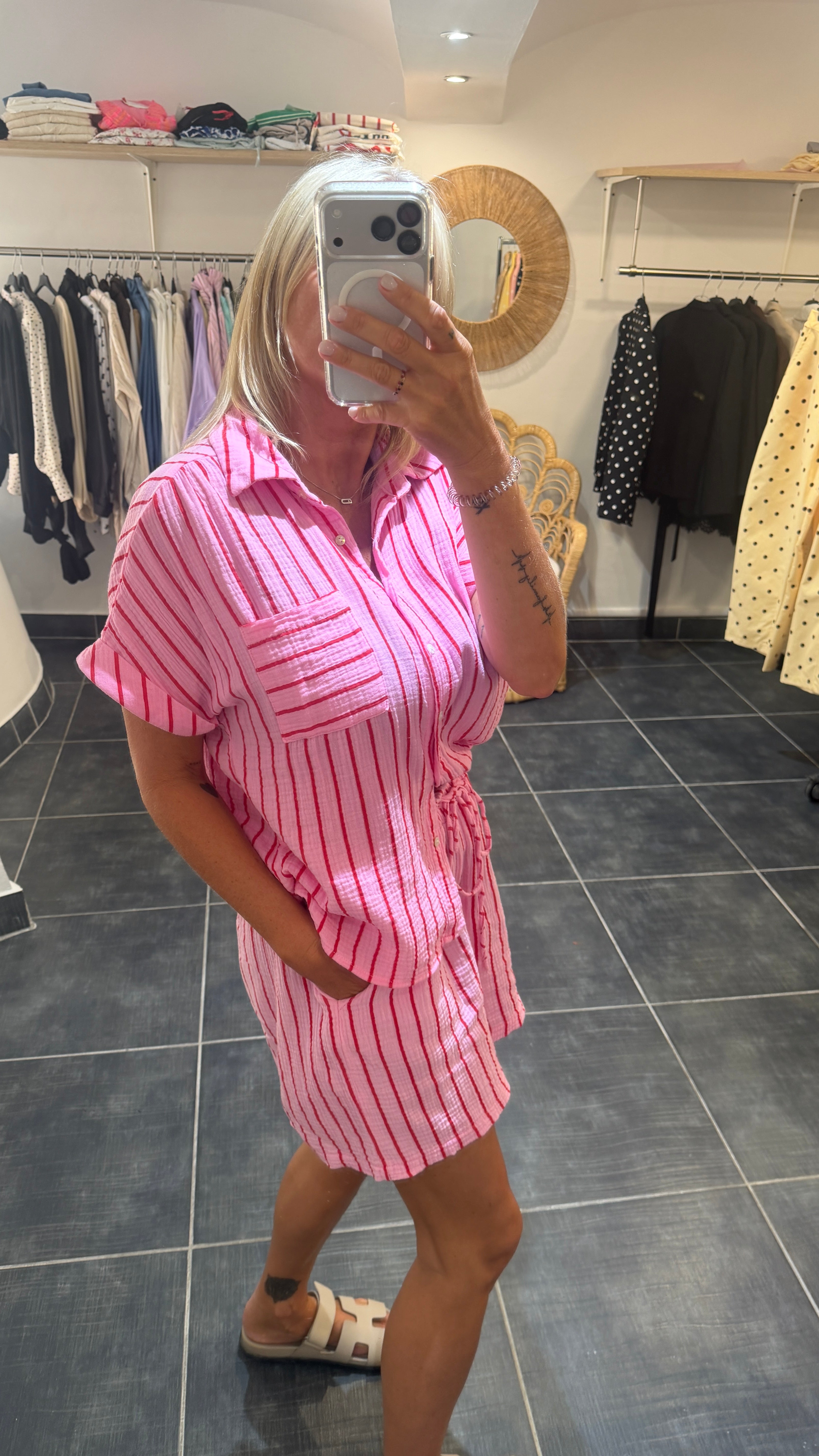 Chemise gaze de coton rayé GHISO Rose
