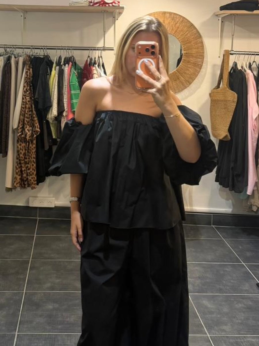 Top Manches bouffantes TERRY Noir