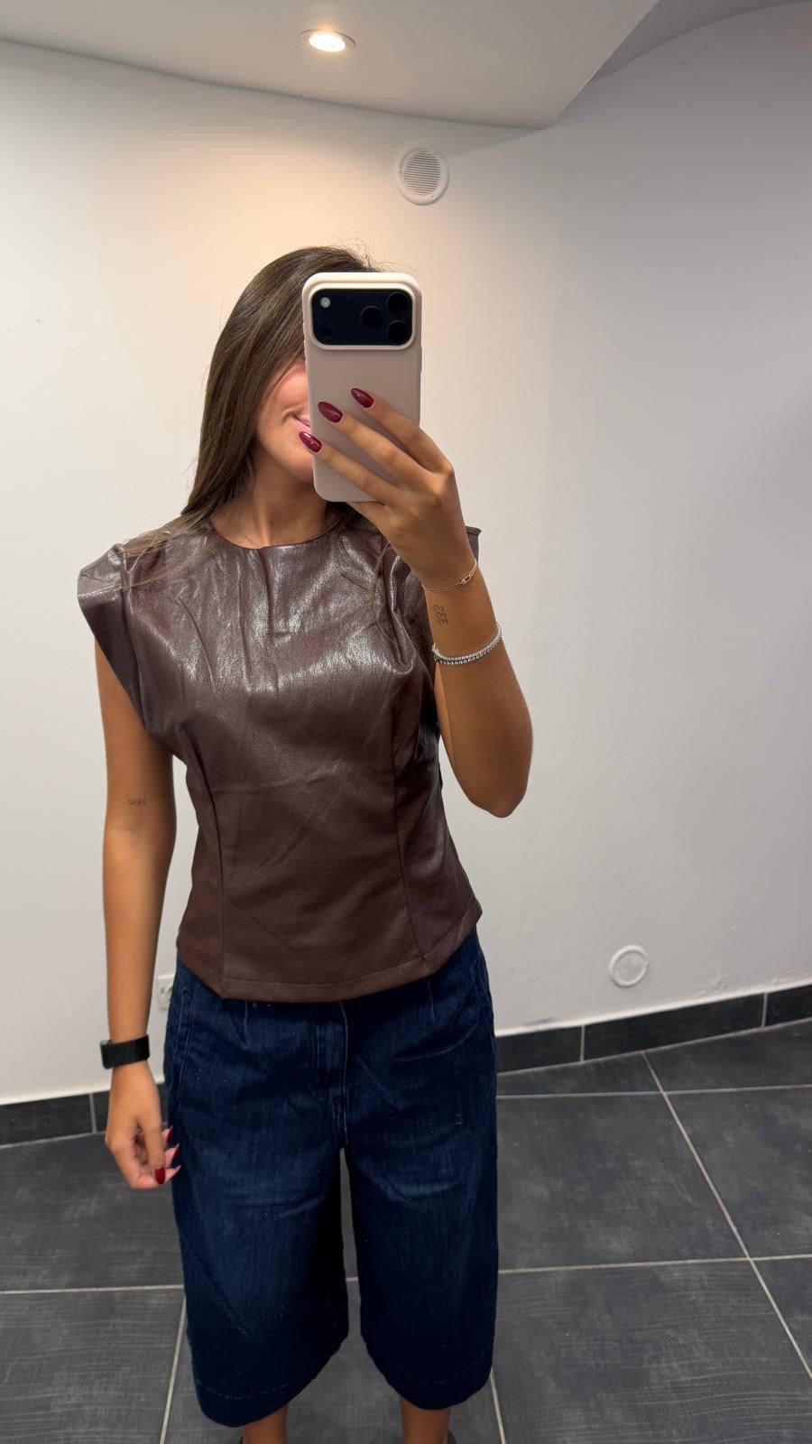 Top en similicuir GIANNI Chocolat