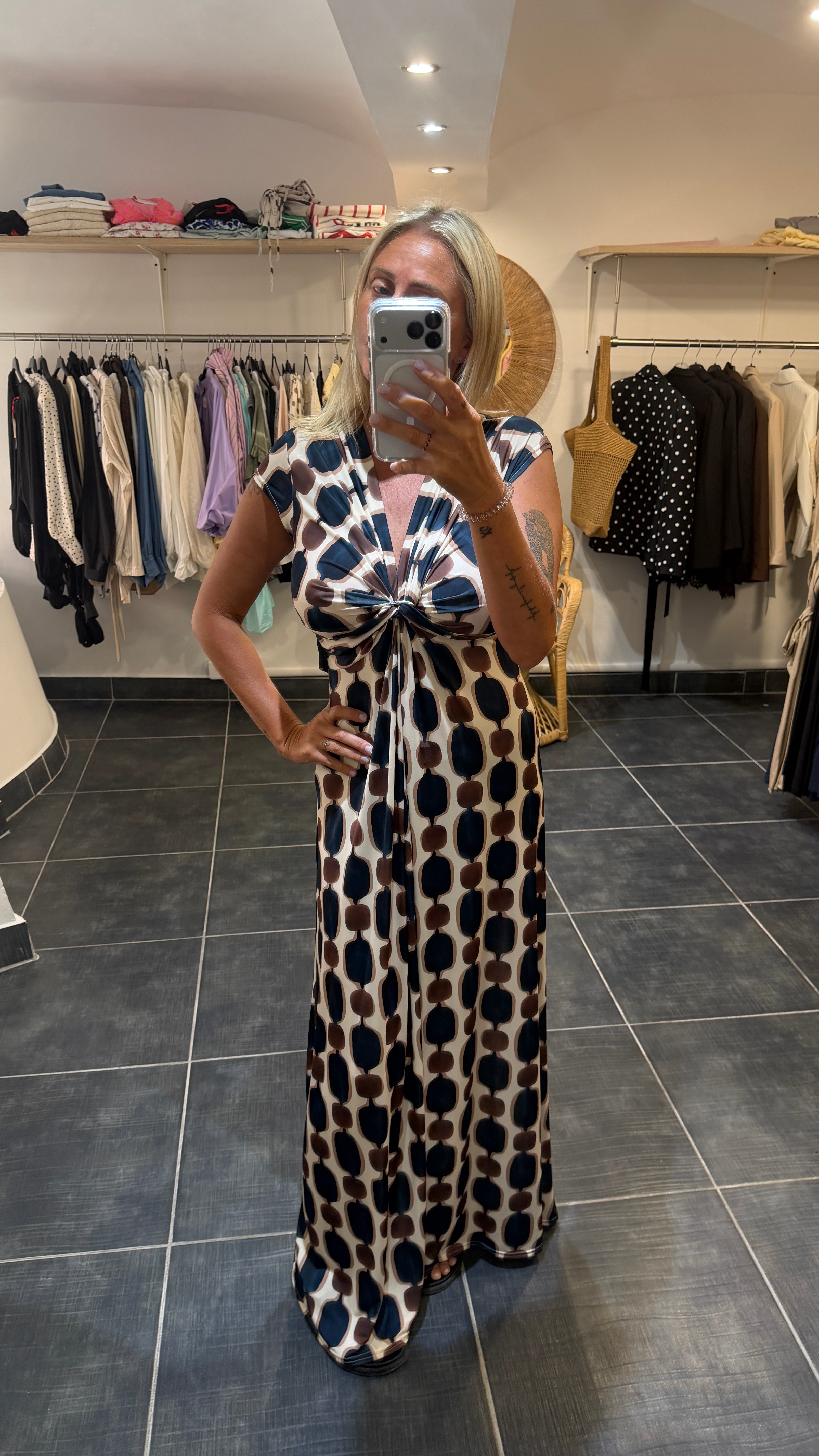 Robe longue imprimé Graphique HÉLÈNE Ecru