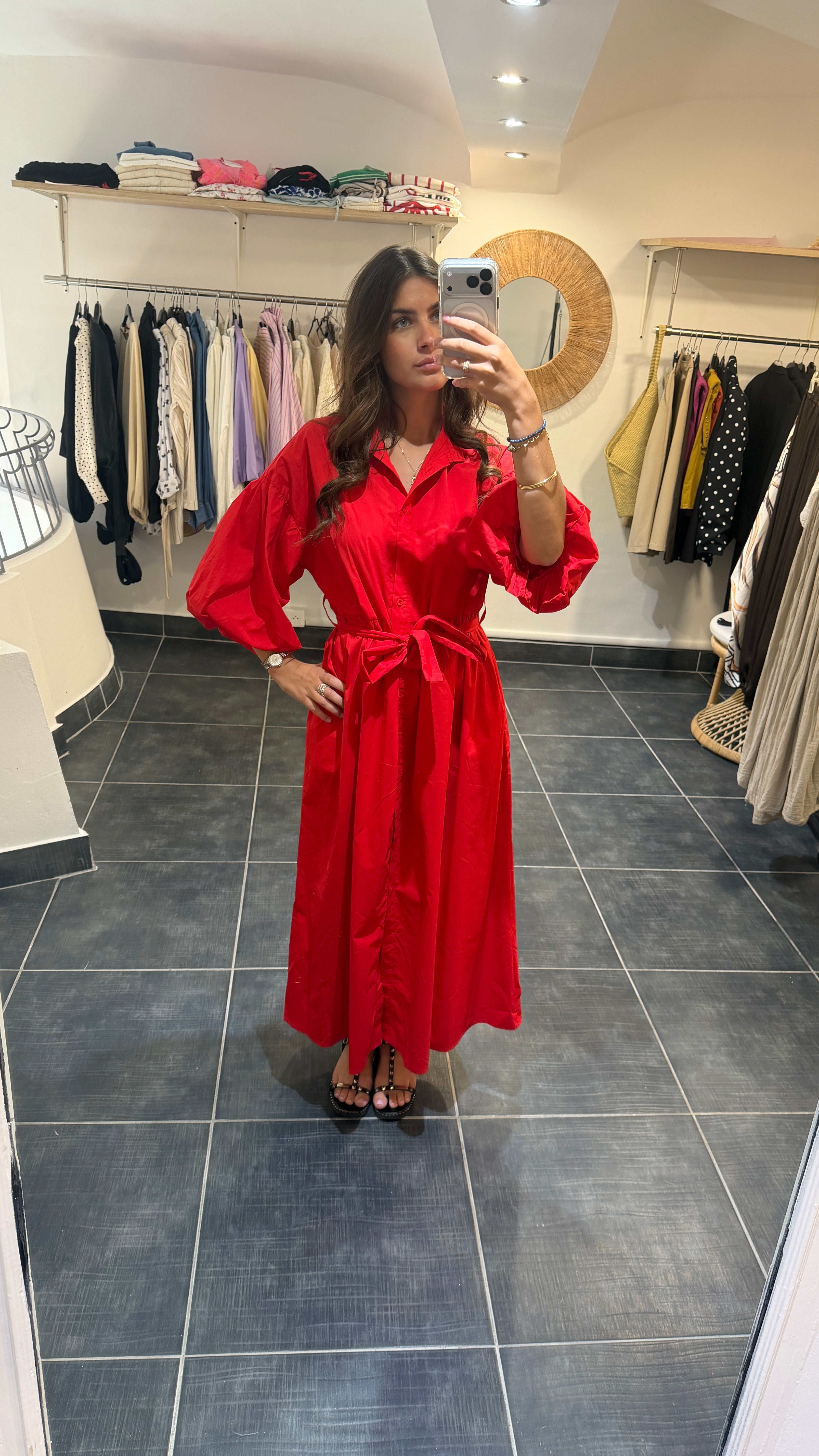 Robe Longue ceinturée OLIVIA Rouge Corail