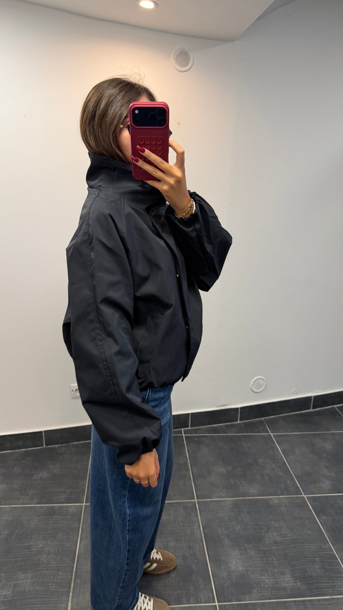 Blouson court col mantant à pois BINA Marine