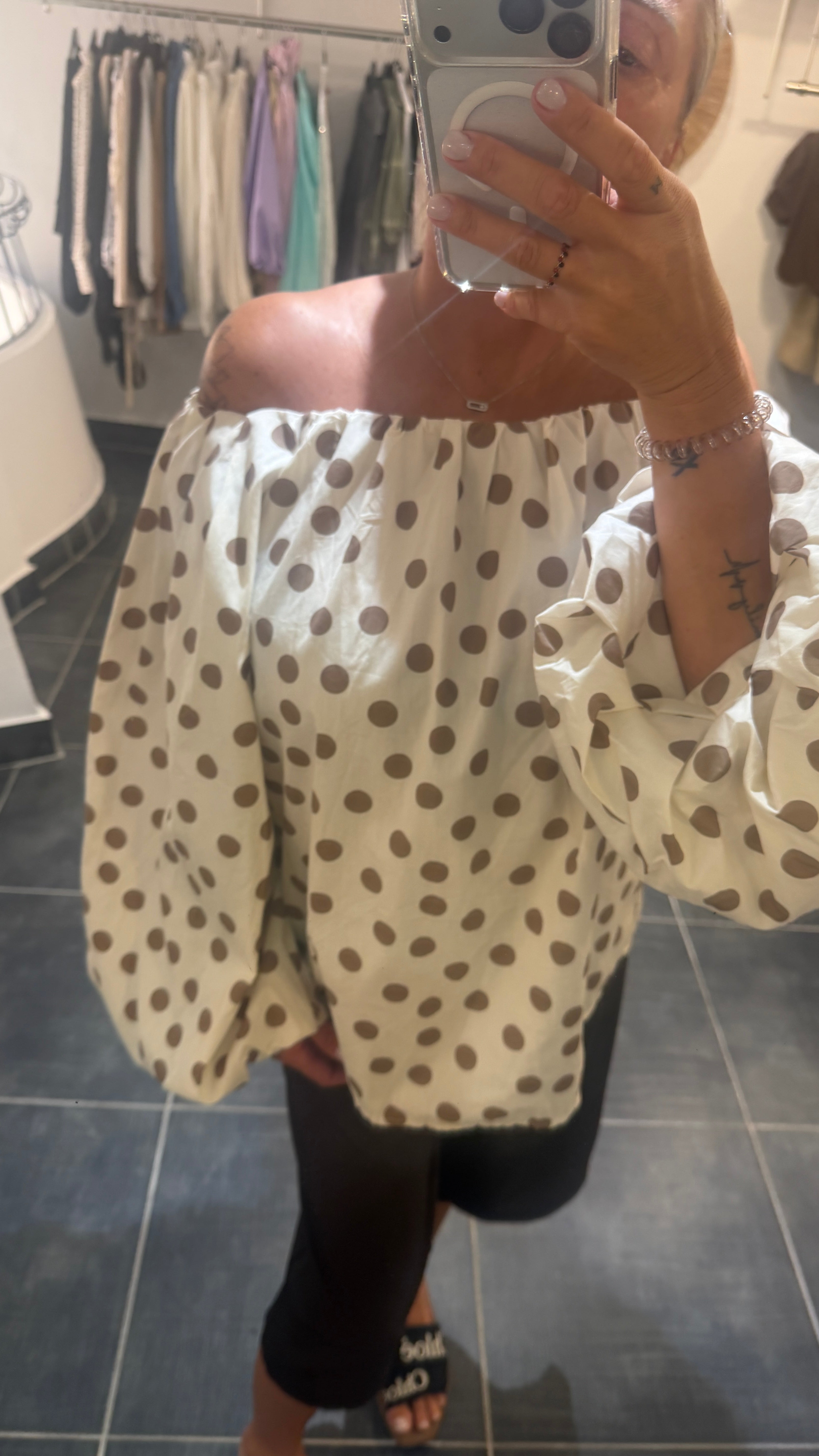 Top bustier élastiqué à pois PAULINE Ecru