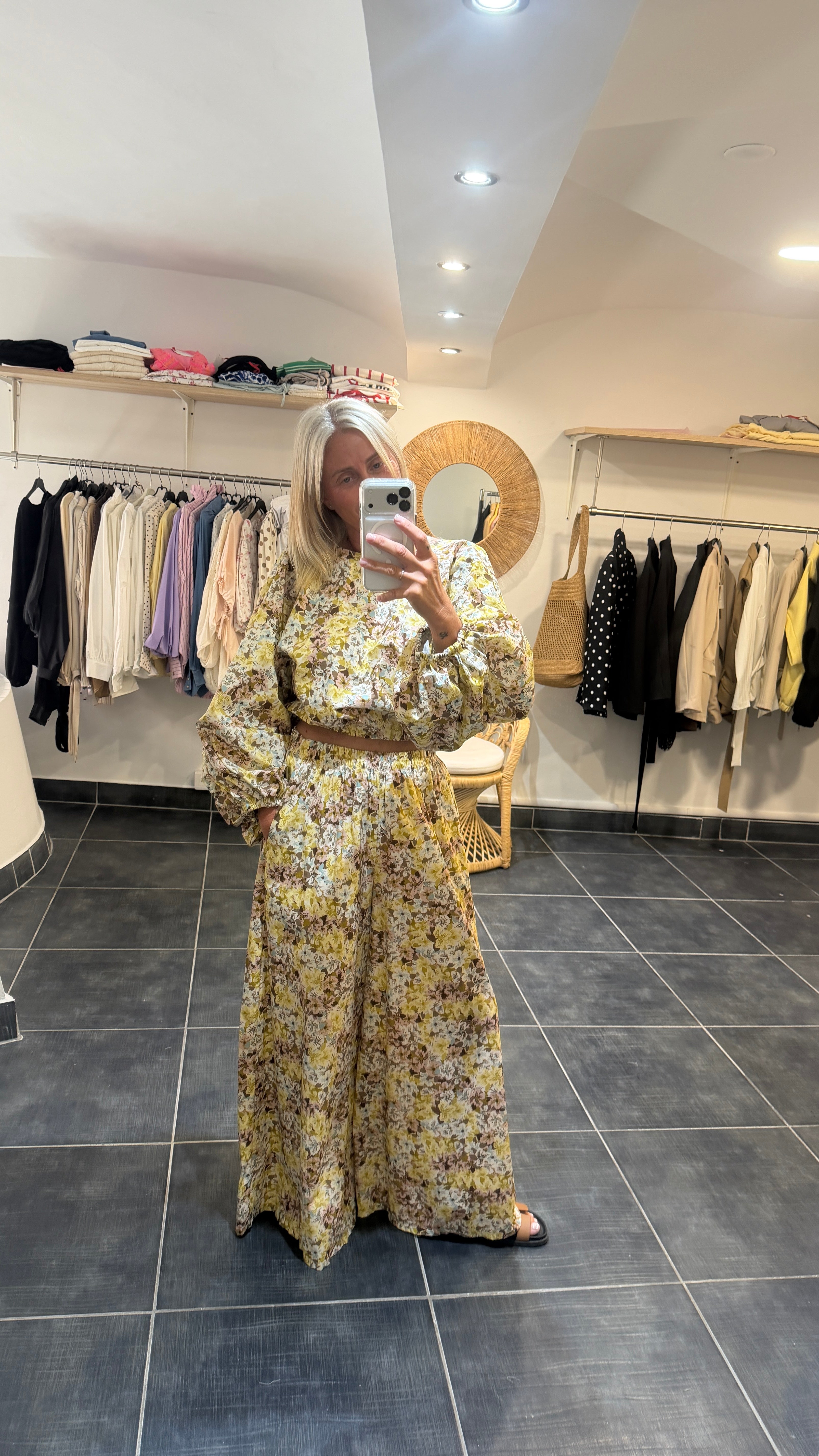 Pantalon imprimé Fleuri RENO Jaune