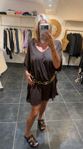 Robe courte et ample détails cloutés YODA Chocolat
