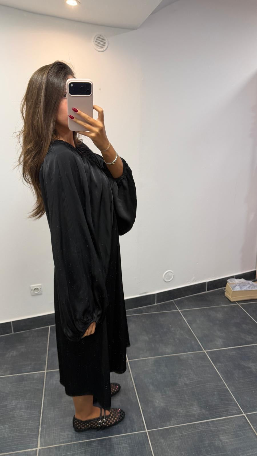 Robe fluide à manches bouffantes MONICA Noir