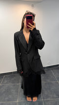 Blazer long finitions dentelle JOHAN Noir
