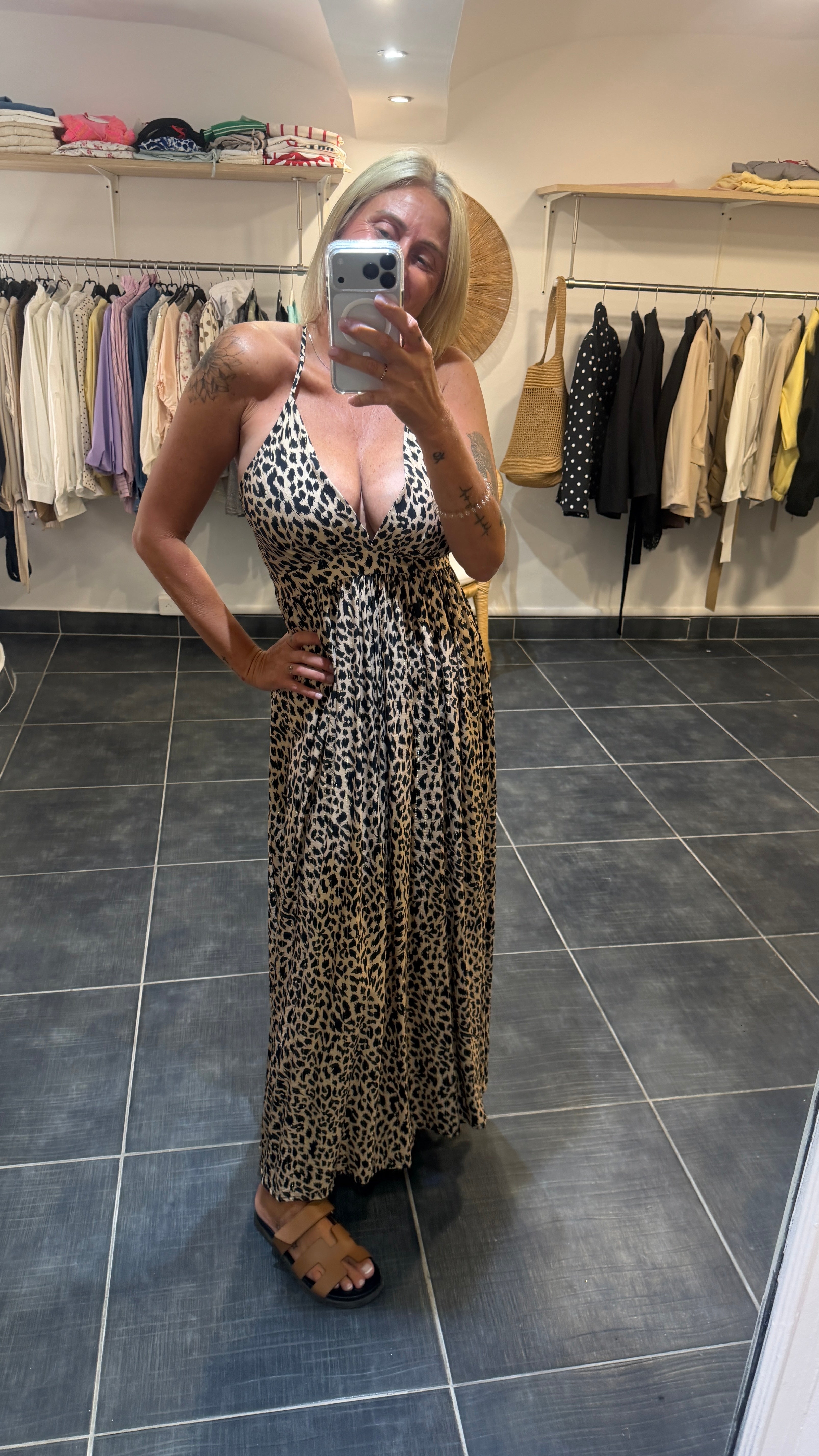 Robe longue  décolleté profond JACKY Léopard