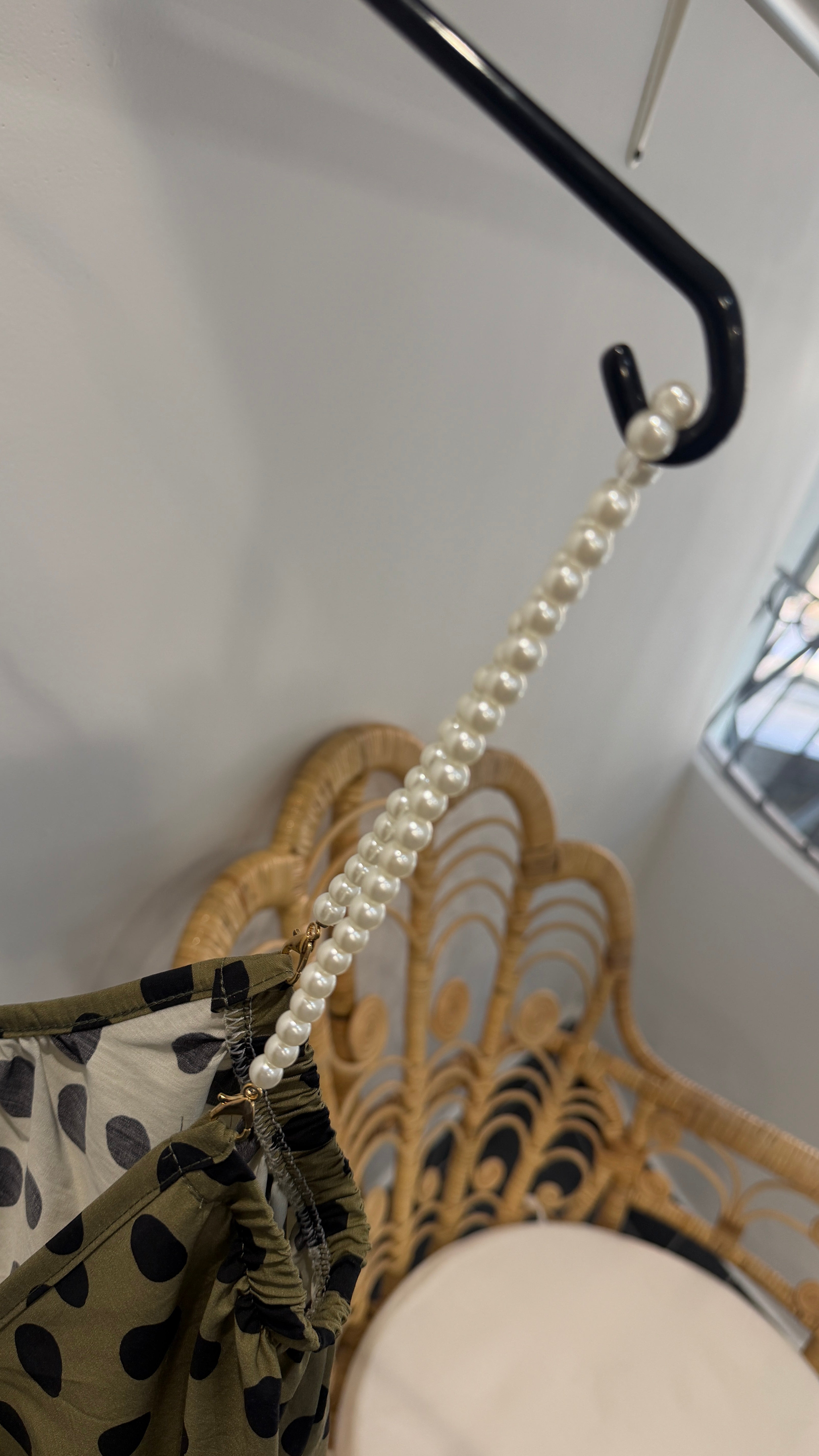 Robe Longue à pois Bretelles Perlées ELEA Kaki
