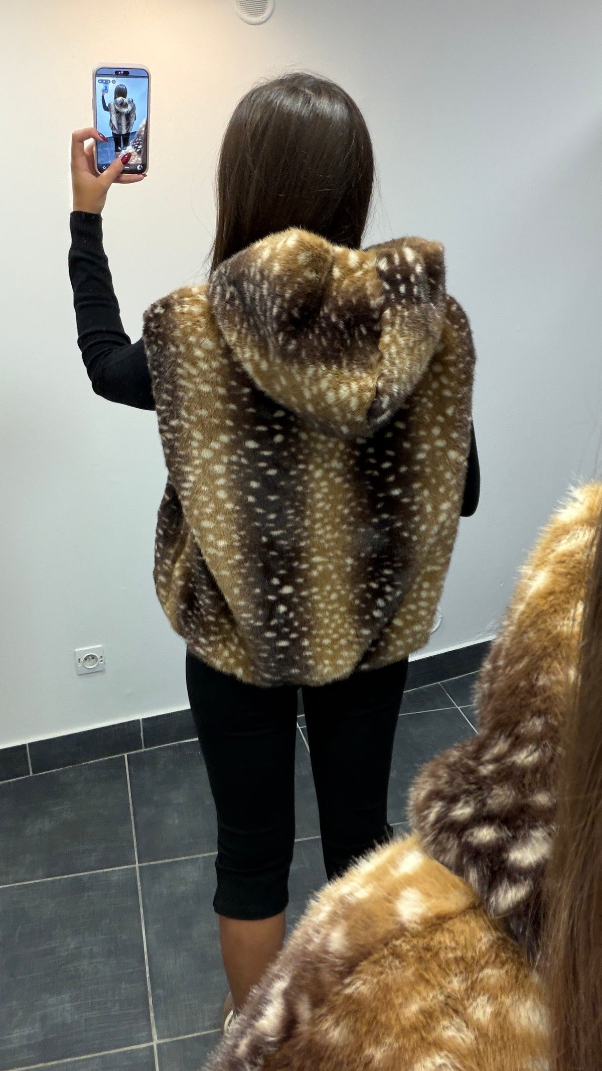 Gilet fausse fourrure à capuche BIMBO Chocolat