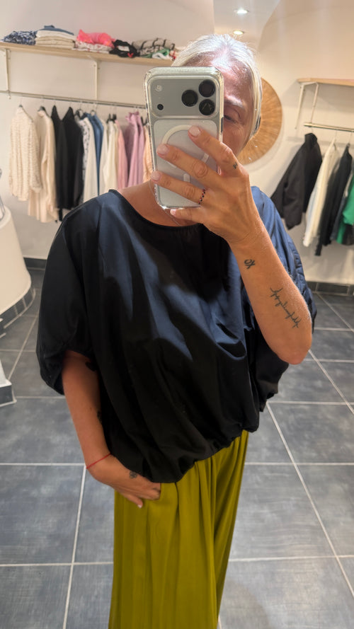 Blouse ample élastiquée à la taille LEYLA Noir