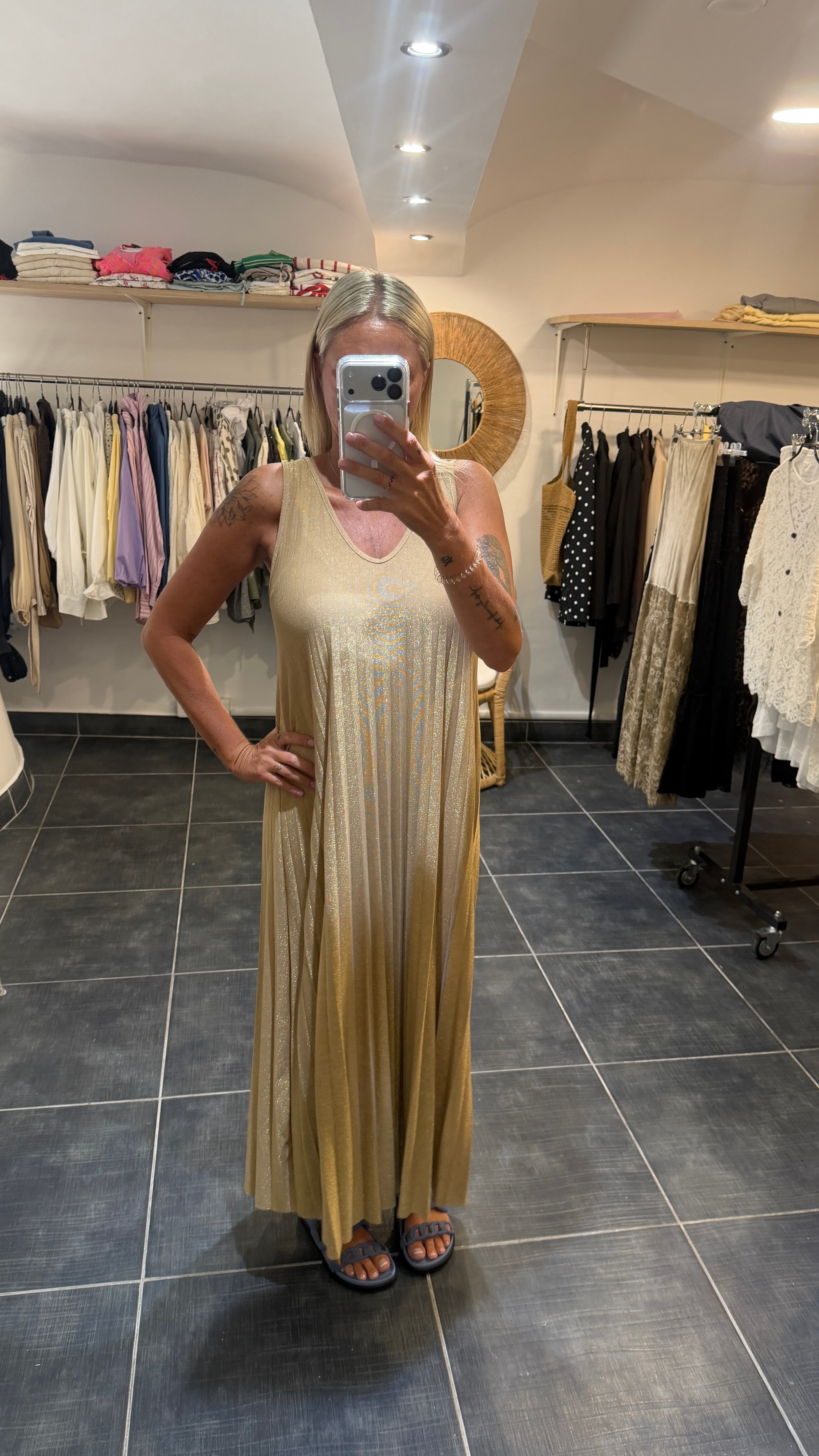 Robe Longue détails lurex MAEVA Beige Doré