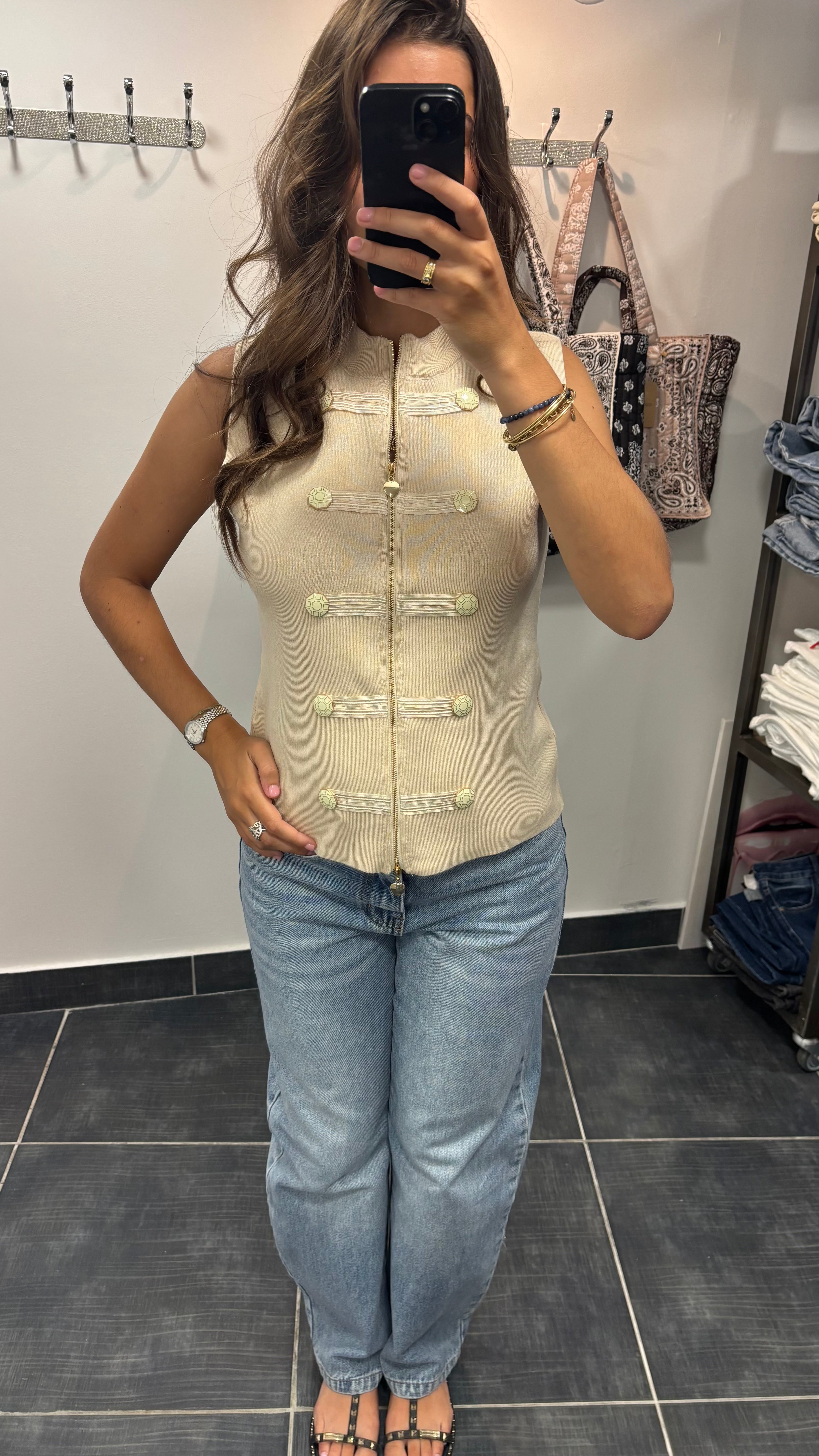Gilet officier zippé OFF Beige