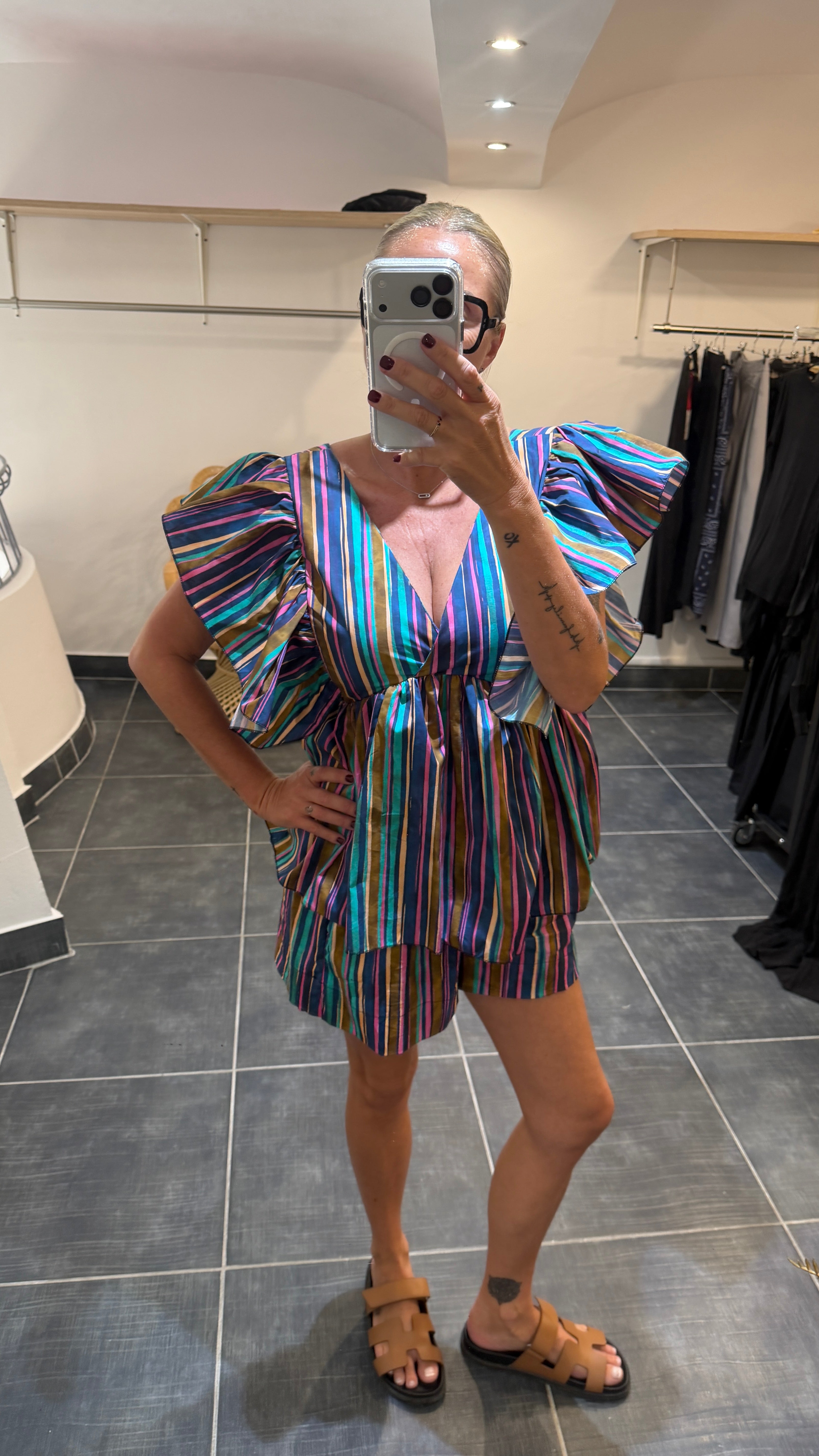 Short en coton Rayé BELLA Bleu
