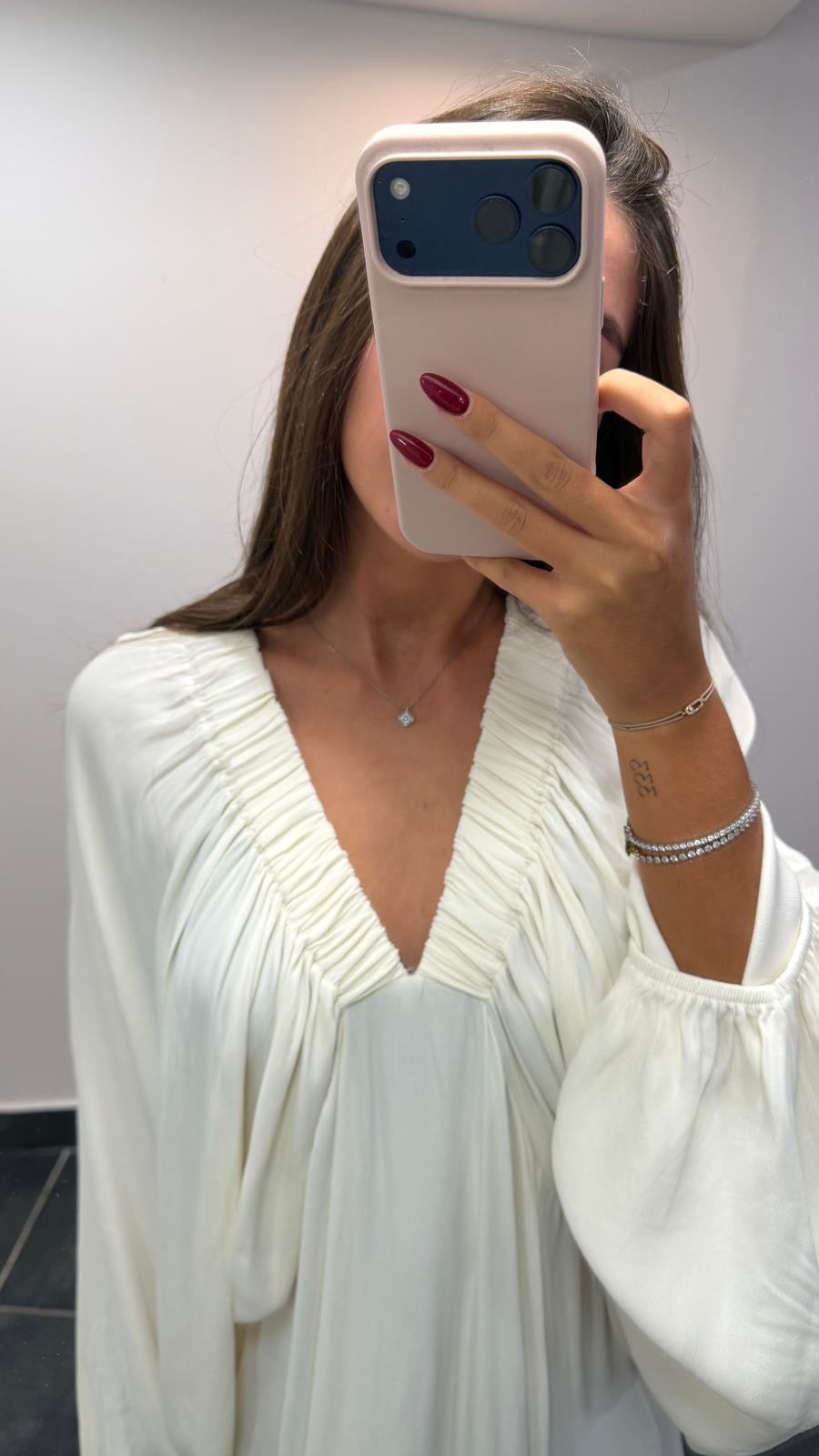 Robe fluide à manches bouffantes MONICA Ecru