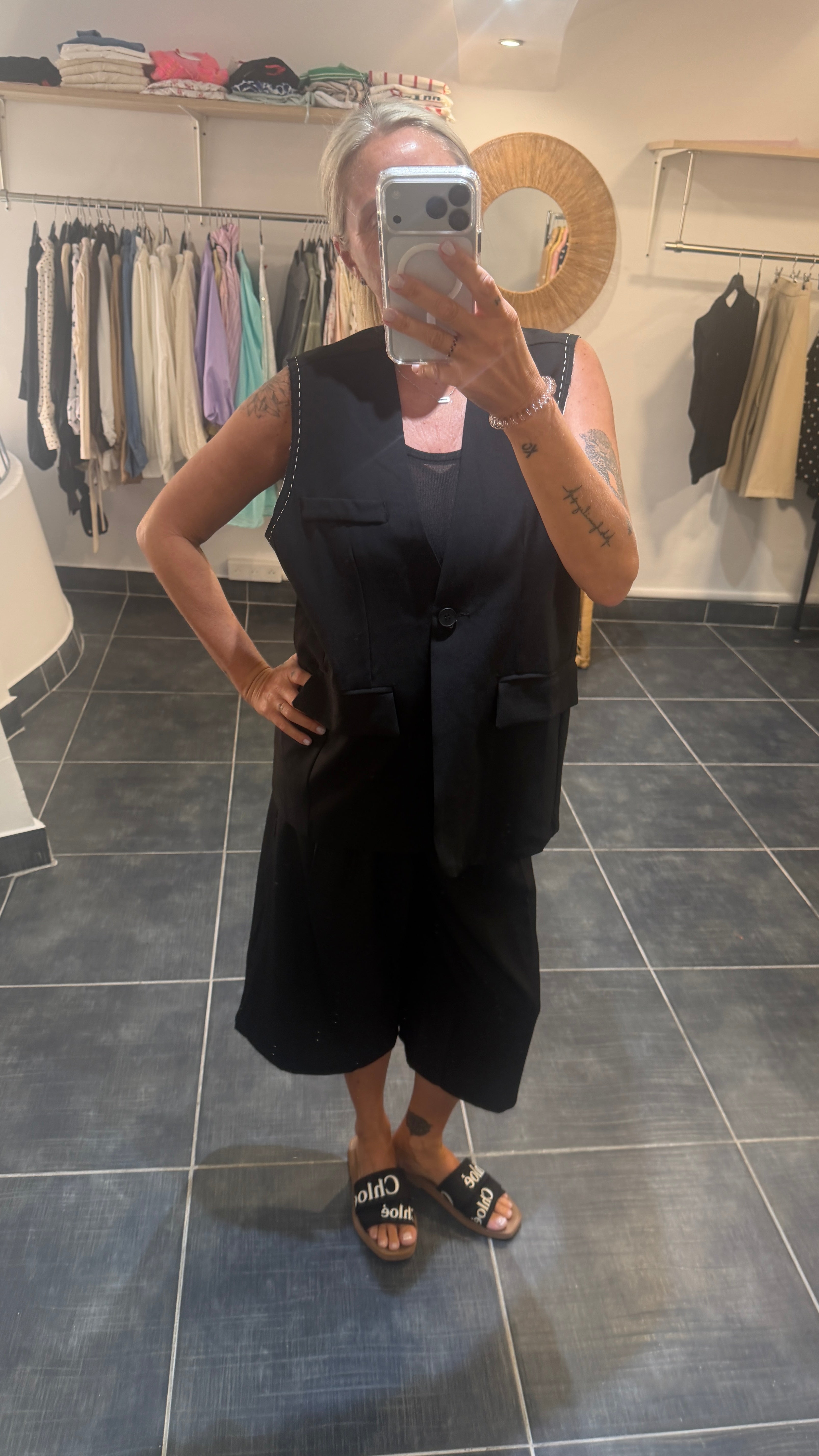 Gilet Tailleur sans manches avec surpiqûres PASQUA Noir