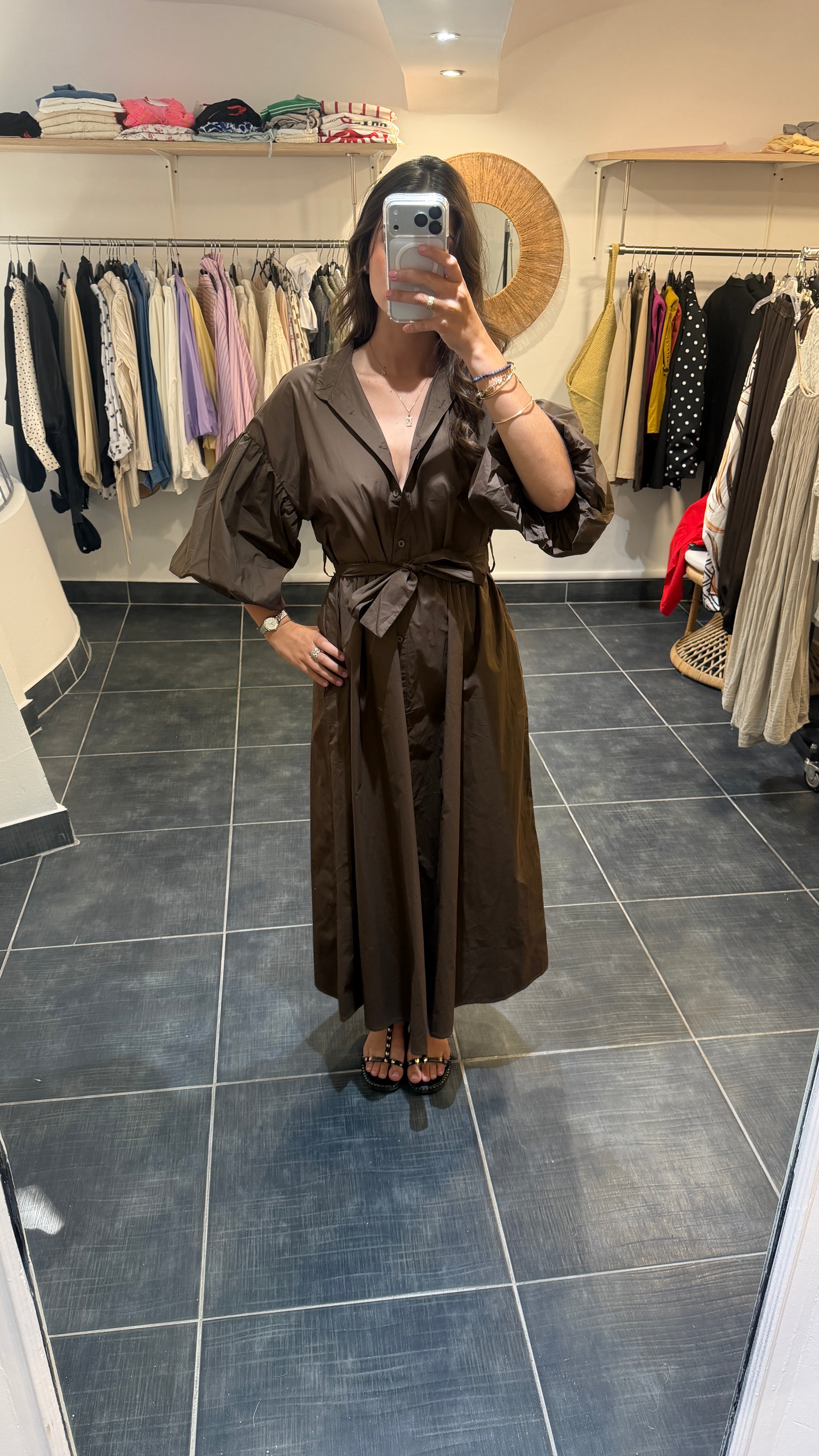 Robe Longue ceinturée OLIVIA Chocolat