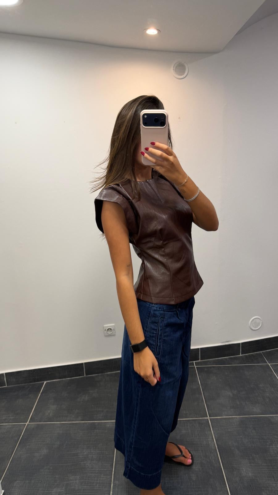 Top en similicuir GIANNI Chocolat