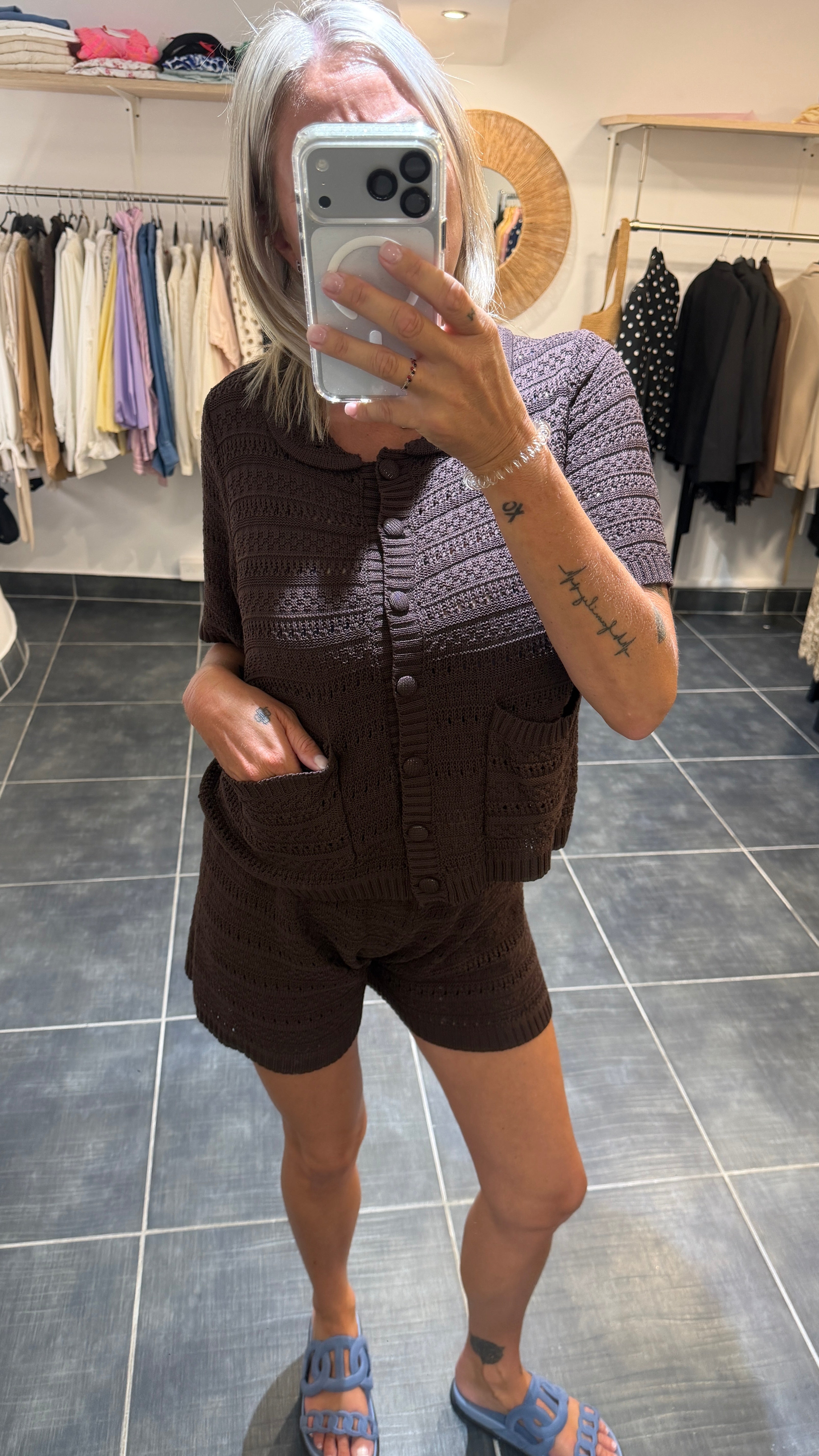 Ensemble Gilet + Short en maille FRANCESCU Chocolat